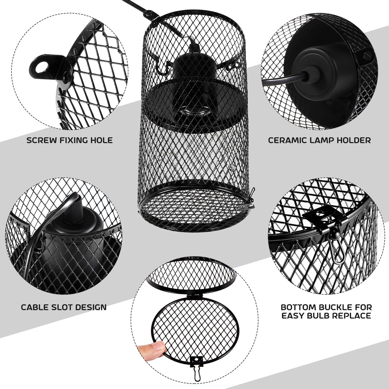 VIHOSE 2 protectores de lámpara de calor para reptiles con emisor de calor de cerámica de 150 W, soporte de lámpara de calefacción antiquemaduras, jaula de malla, pantallas de protección para reptiles