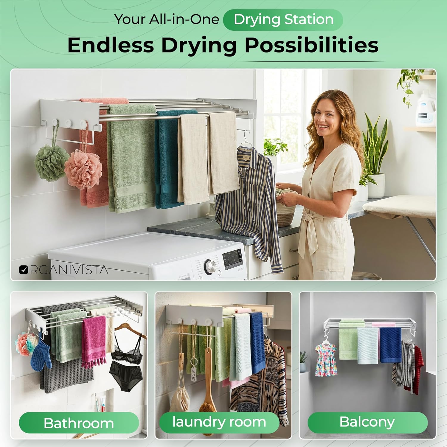 Laundry drying rack wall mount(40-INCH White), a wall mount clothes drying rack solution with reinforced metal frame, easy installation in tight spaces and foldable; drying rack clothing wall mounted.