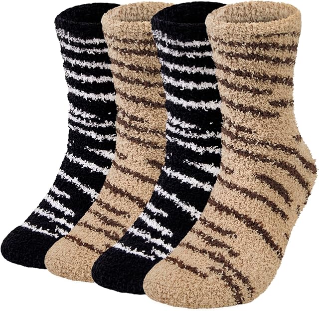 Chalier Cozy 4 Pairs Mens Fluffy Socks Winter Thermal Slipper Socks Warm Home Fuzzy Bed Socks Presents for Men Women One Size