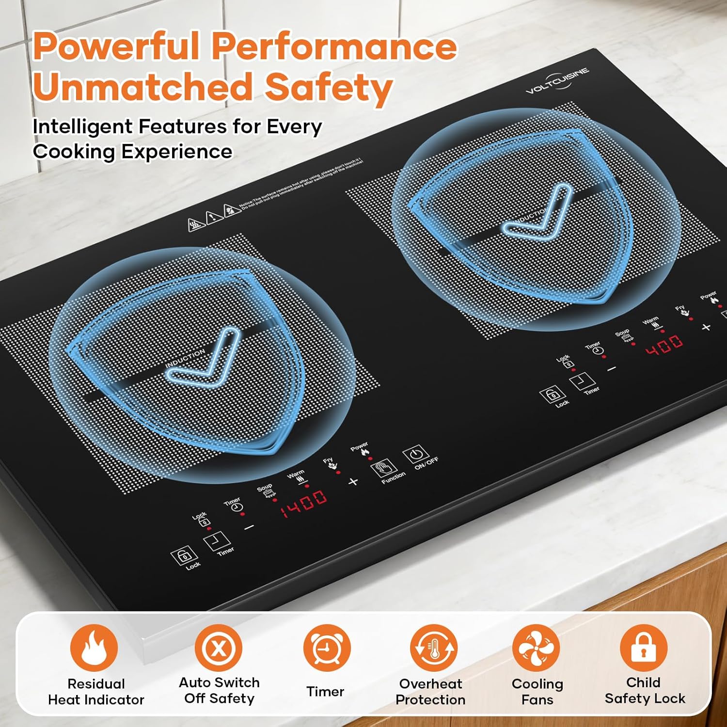 Dual Induction Cooktop 1800W with Full Touch Control, Sleek Glass Panel Double Burner, Easy Clean Electric Cooker, Compact Design for Modern Kitchen & Apartment