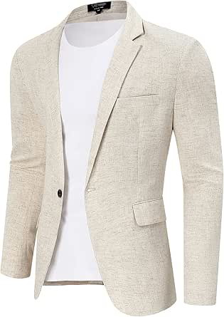 Men's Linen Blazer TURETRENDY Men's Linen Sport Coat - Lightweight Business Casual Blazer, Two Button Lightweight Casual Blazer Two Button Jacket