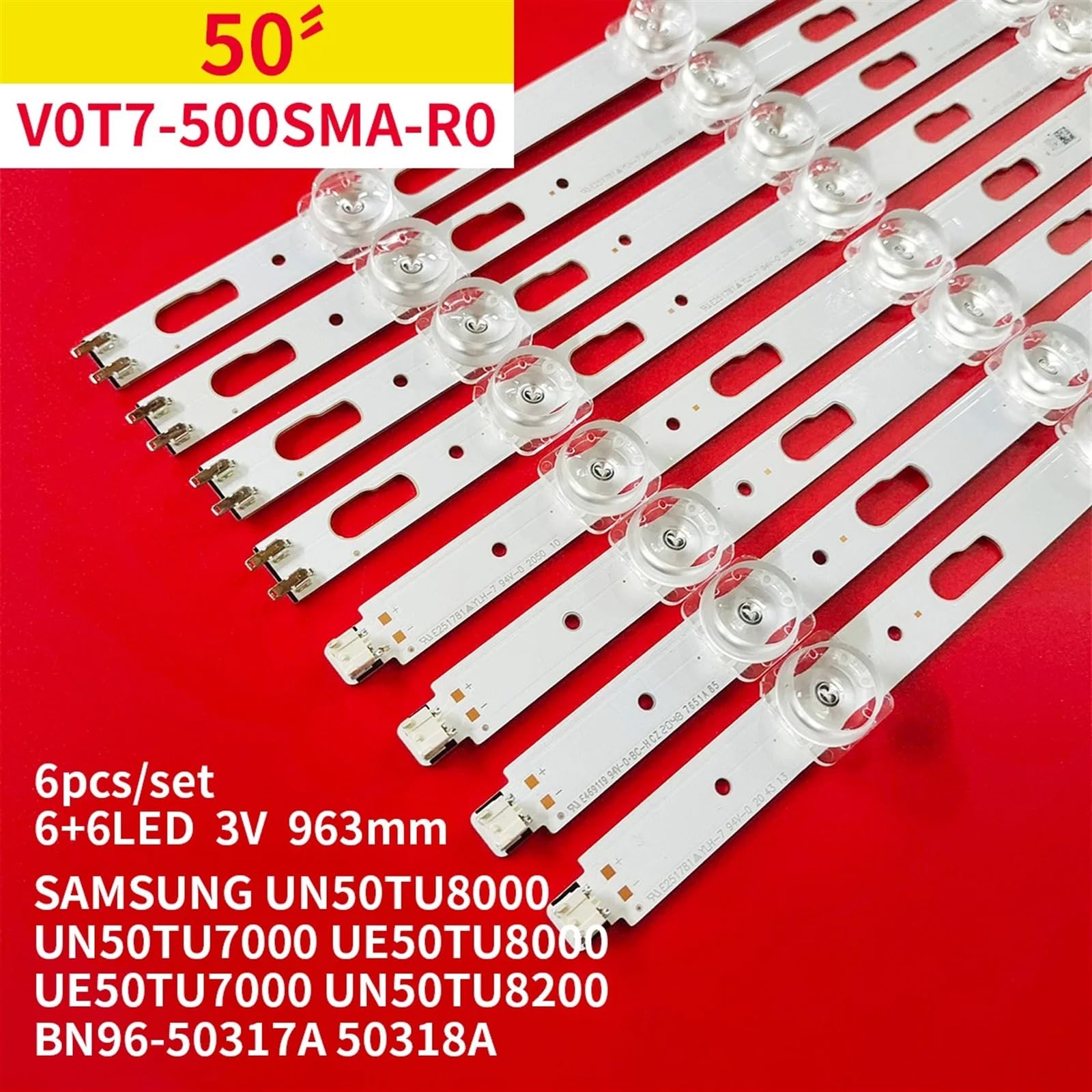 LED-Hintergrundbeleuchtung, 12 Lampen, kompatibel mit Samsung TV 50 Zoll V0T7-500SMA-R0 BN96-50317A 50318A UE50TU8000 UE50TU7000 UN50TU8200