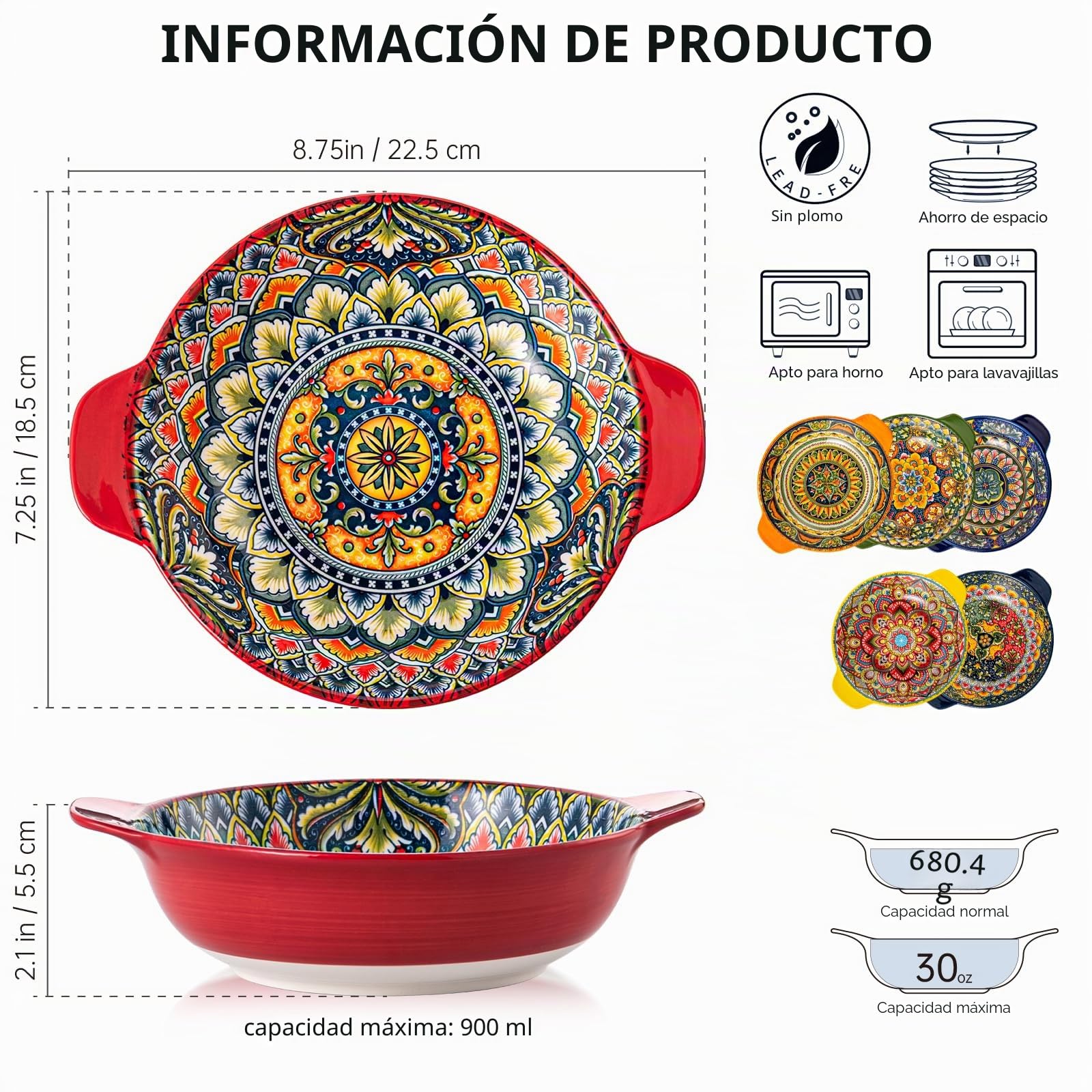 Henten Home Cuencos para Pasta, Juego de 6 Platos Hondos de Cerámica, 900 ml Cuencos de Sopa, Platos Sopa, Cuencos Grandes de Cerámica para Servir Ensalada y Cocina