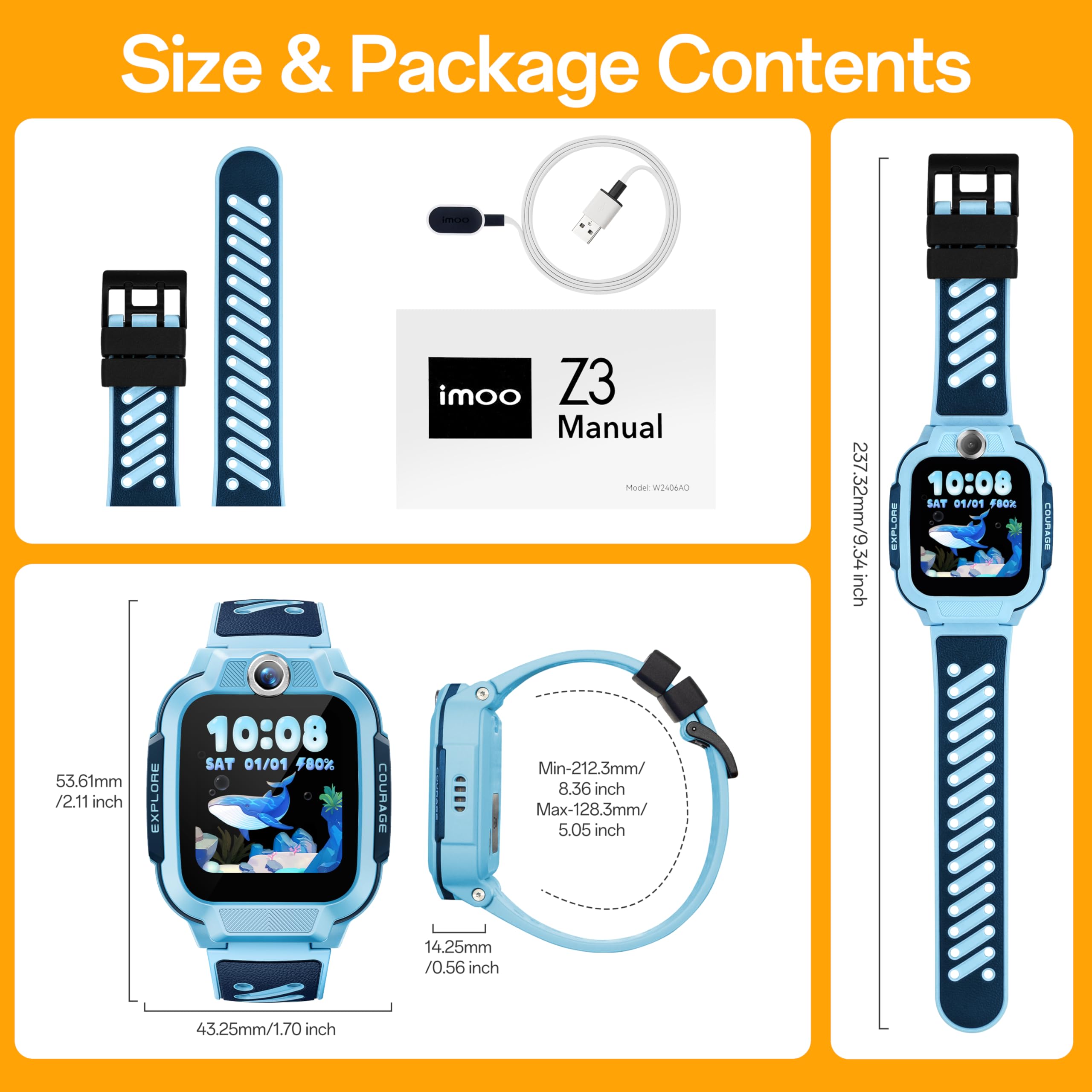imoo Z3 Smartwatch für Kinder, Kinder Smartwatch,wasserdichte Uhr-4G, Messaging, Schulmodus, SOS-Funktion, GPS-2 Jahre Garantie (blau)