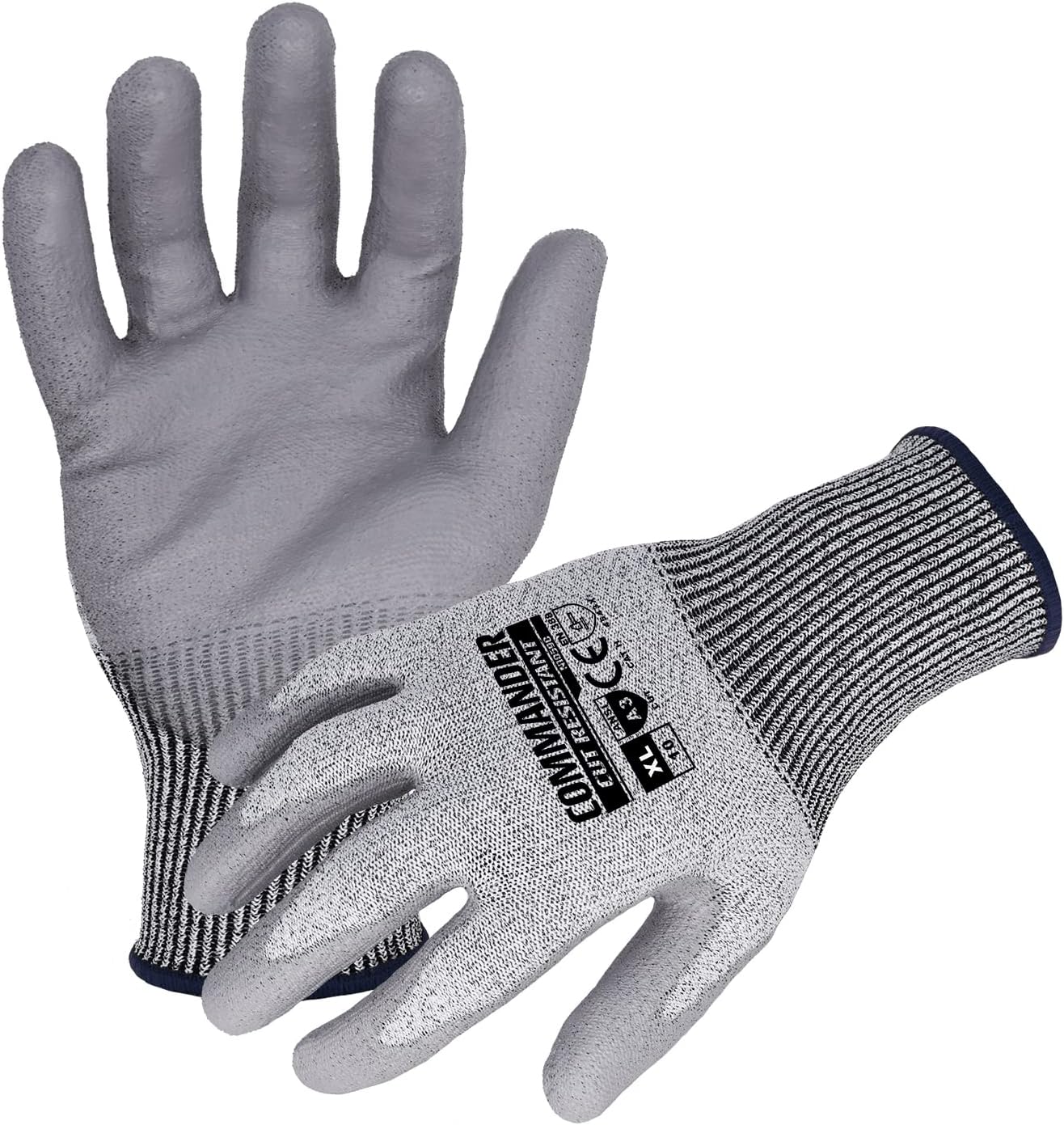 | N10590 | Seamless Knit Cut Resistant Work Glove with a Polyurethane Palm and Finger Coated Grip, ANSI/ASTM: A3, Size: XL (1PR)