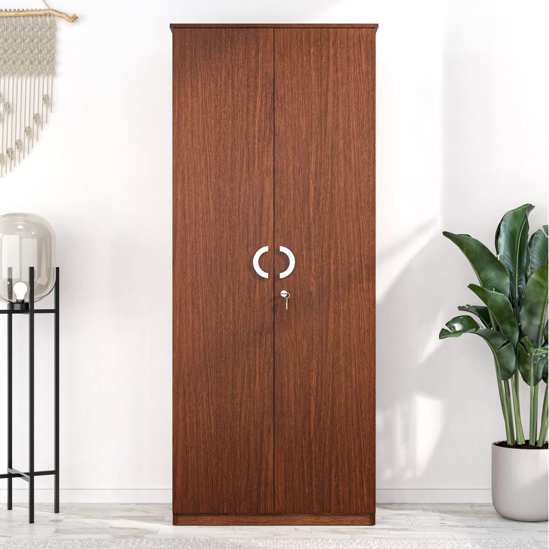 Nilkamal Massif 2 Door Wardrobe Without Mirror | Engineered Wood Almirah |1 Hanging Rode & 3 Storage Shelves in Cabinet|1 Year Warranty | Urban Walnut