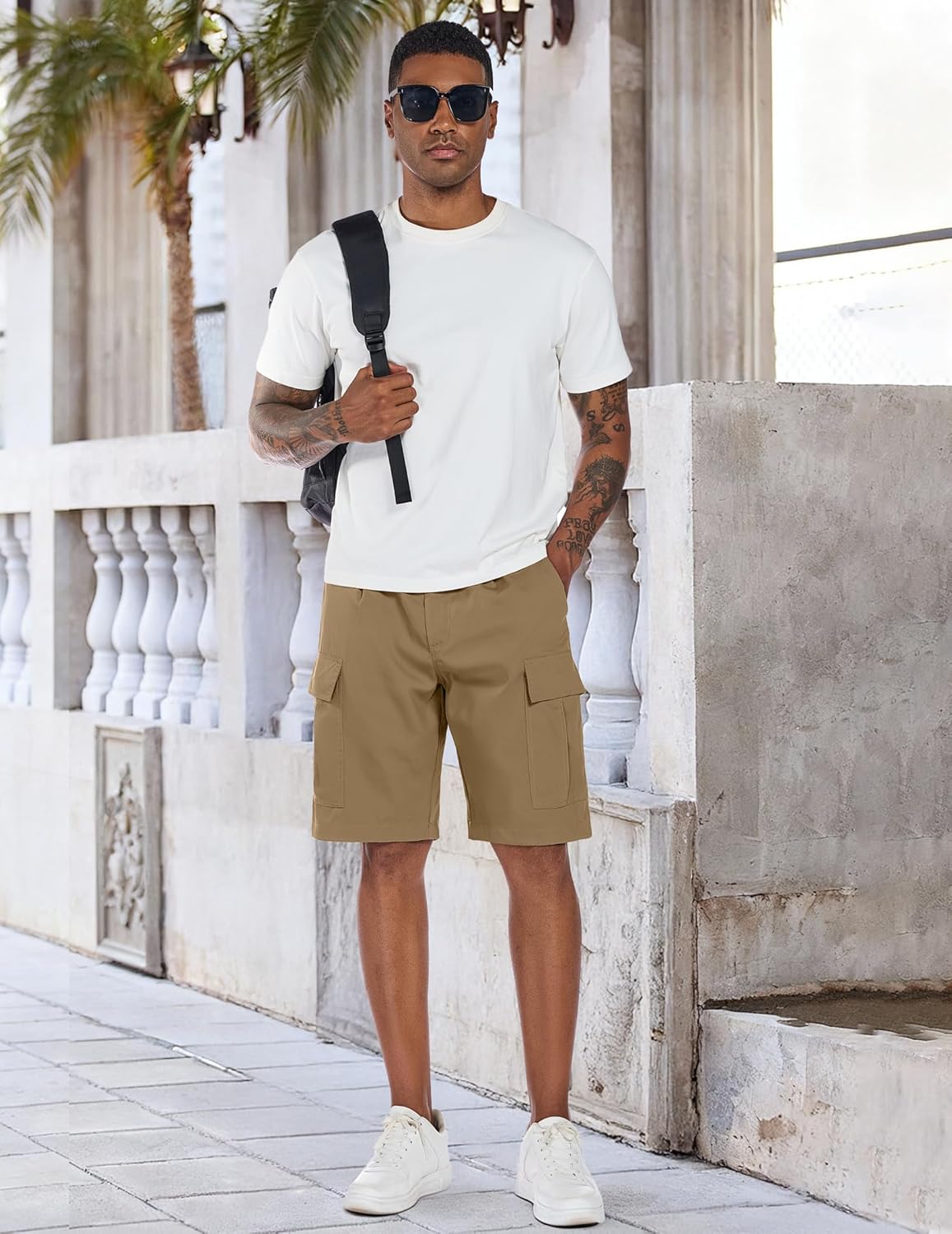 PEGENO Mens Cargo Shorts Elastic Waistband Drawstring Casual Classic Summer Hiking Work Shorts with 6 Pockets - Image 3