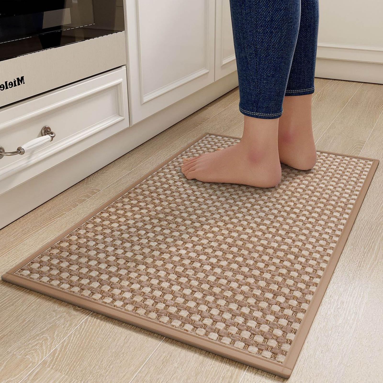 Tapis de cuisine antidérapant et lavable absorbant couleur brun