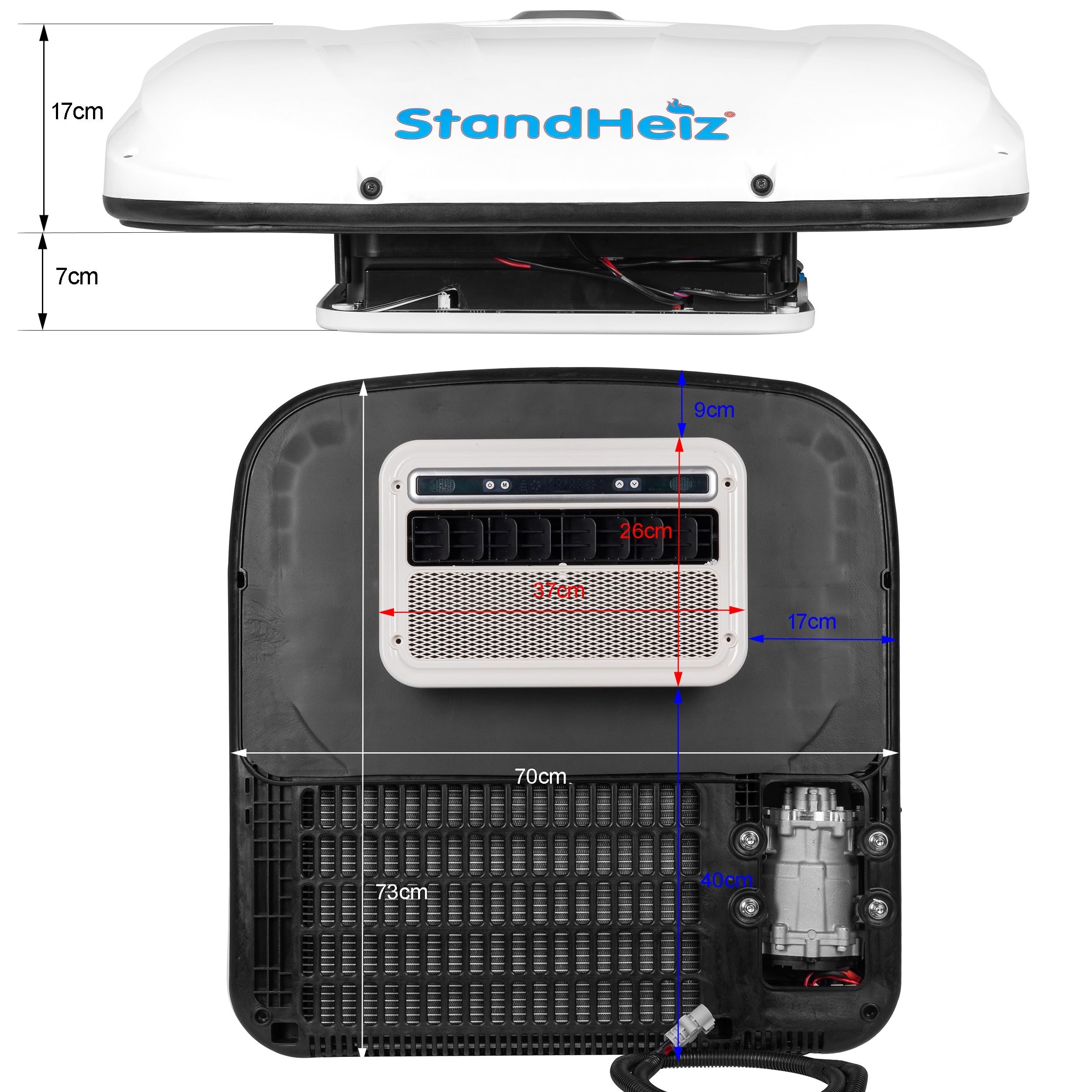 Condizionatore Camper 24V 1800W, Climatizzatore da Tetto Elettrico 750W, Aria Condizionata Camion Roulotte Trattore Escavatore, Raffreddamento Cabina con Telecomando, 60dB, 29kg Universale