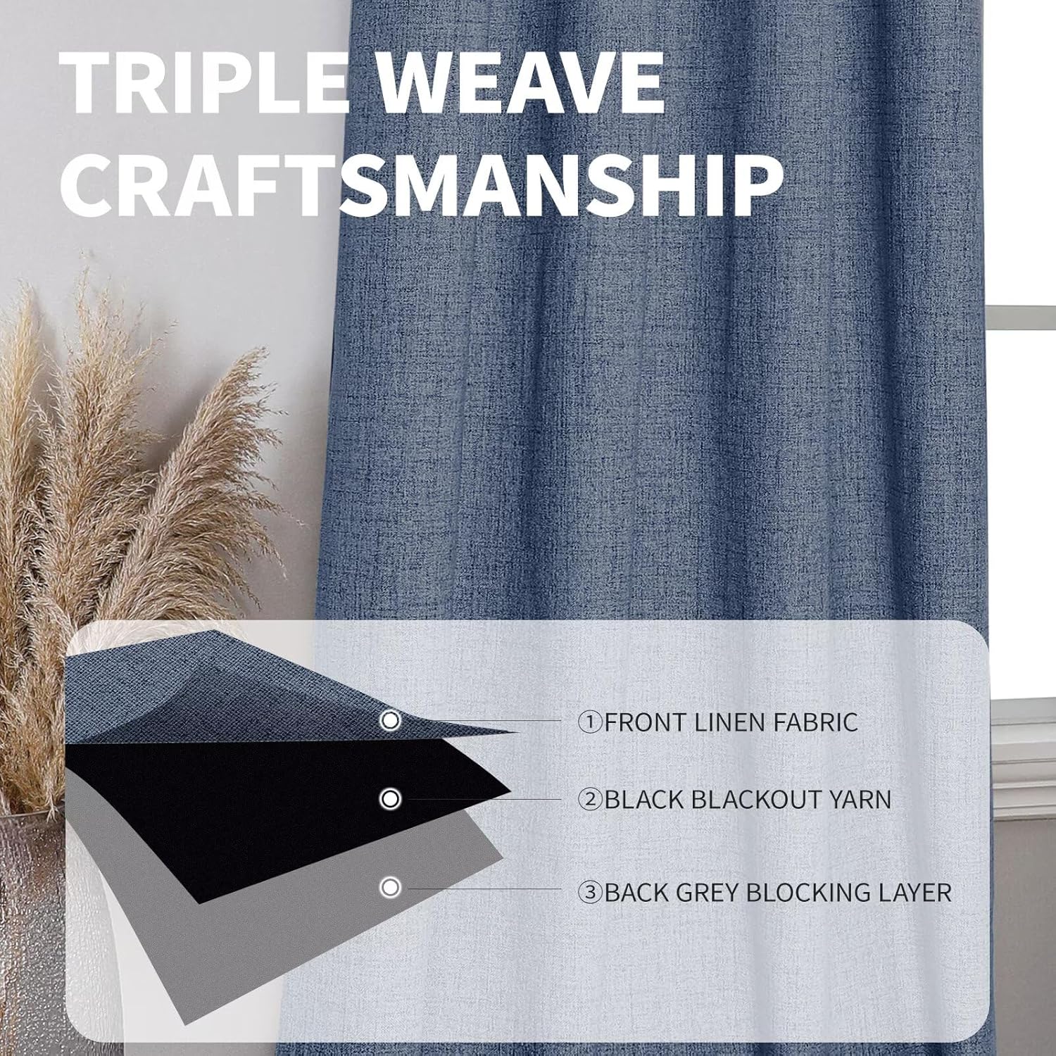 CUCRAF 100% Blackout Window Curtains 72 inches Long 2 Panels Set, Faux Linen Look Thermal Insulated Grommet Drapes, Room Darkening Curtain for Bedroom Living Room(W52 x L72 Inch, Sky Blue)