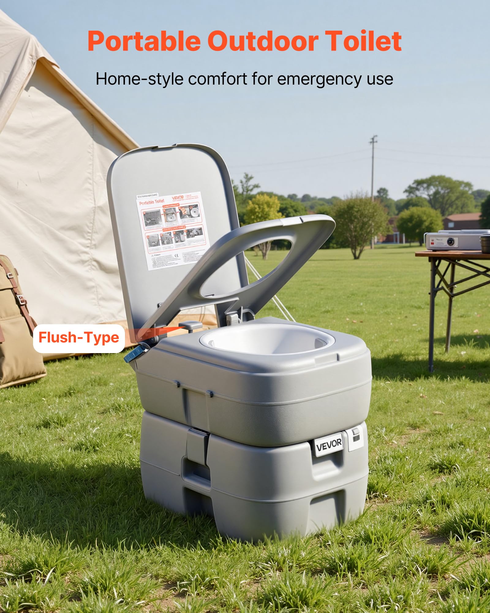 VEVOR Inodoro Portátil con Descarga de Agua con Tanque de Desechos de 30 L, Aprox. 200 Descargas, Inodoro Portátil para Camping Carga de 180 kg para Uso Doméstico, Viaje en Autocaravana, Senderismo