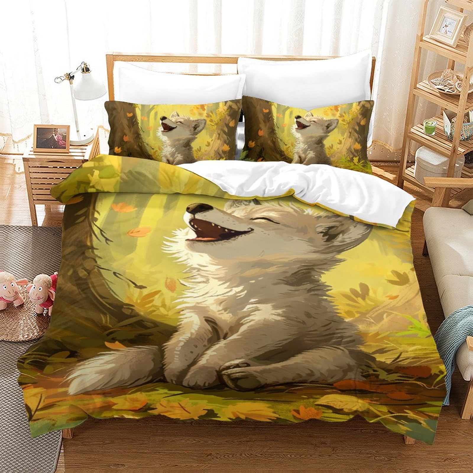 Parure de lit Corgi 140x200 en microfibre douce avec housse de couette et taies d'oreiller pour ado