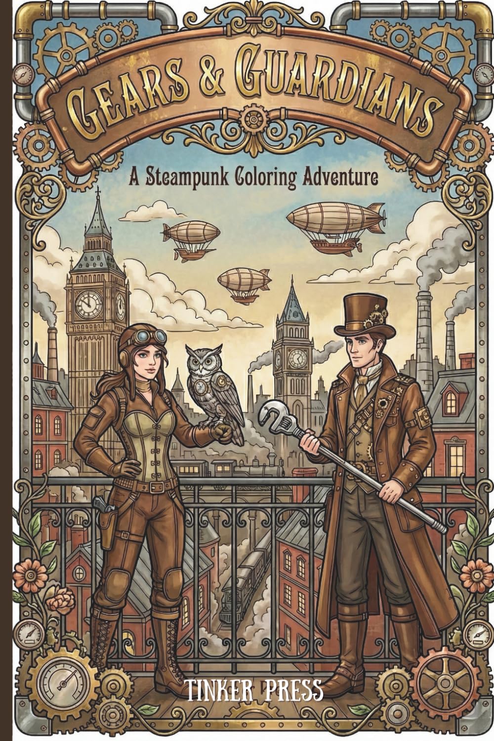 Gears & Guardians: A Steampunk Coloring Adventure