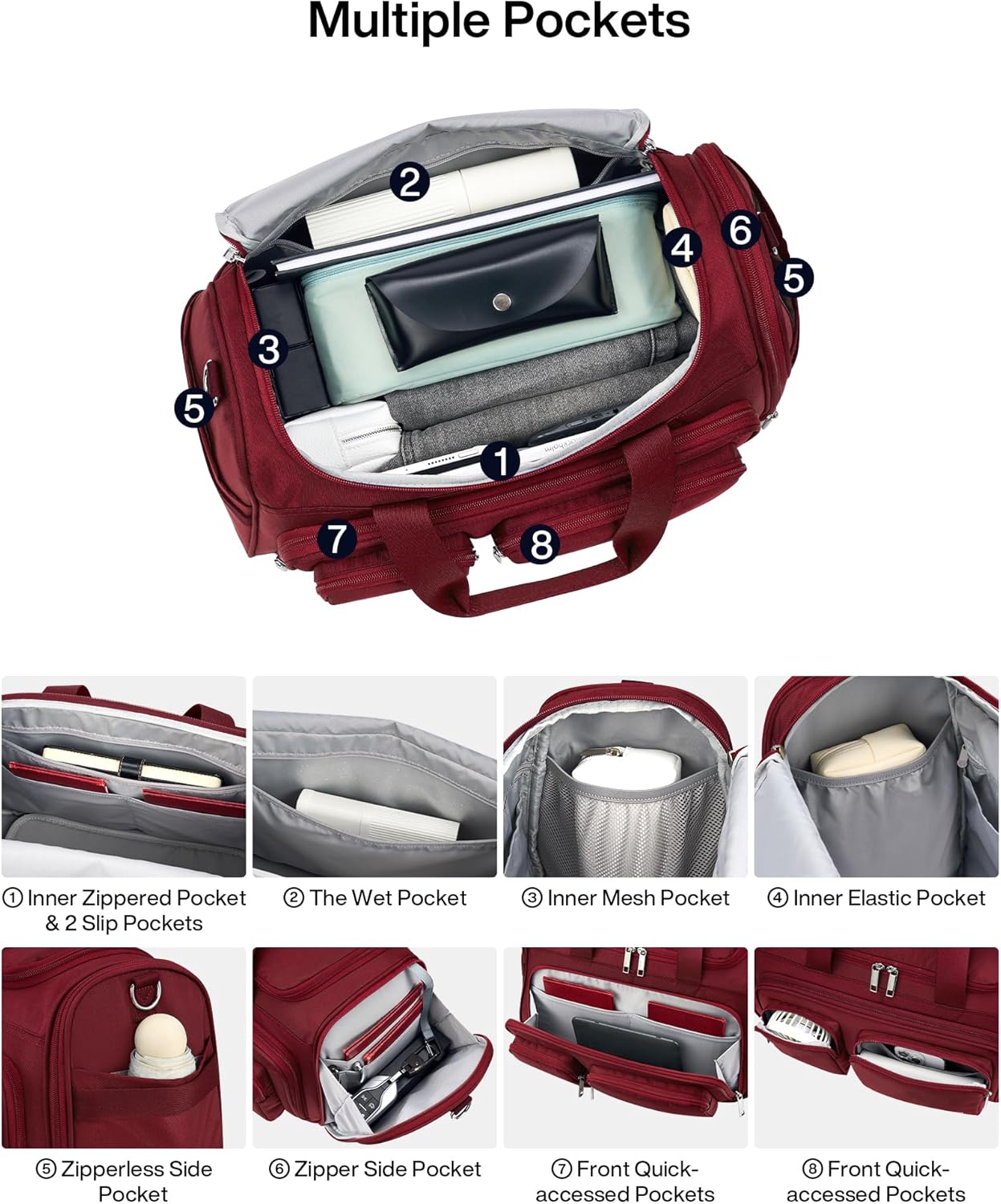 MILADA Underseat Carry On Luggage Bags for Travel Lightweight Foldable Carry On Bags for Airplanes Small Duffle Bag for Men Women TSA Approved Underseat Bag Travel Tote Bags, Burgundy - Image 3