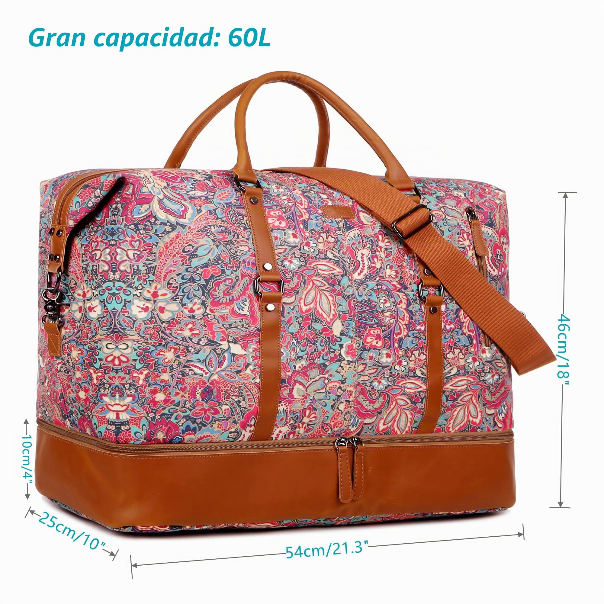 BAOSHA Bolso de viaje para mujer, bolso de fin de semana por la noche, equipaje de mano HB-05, H, 53.4 x 45.7 x 25.4 cm, Casual Floral