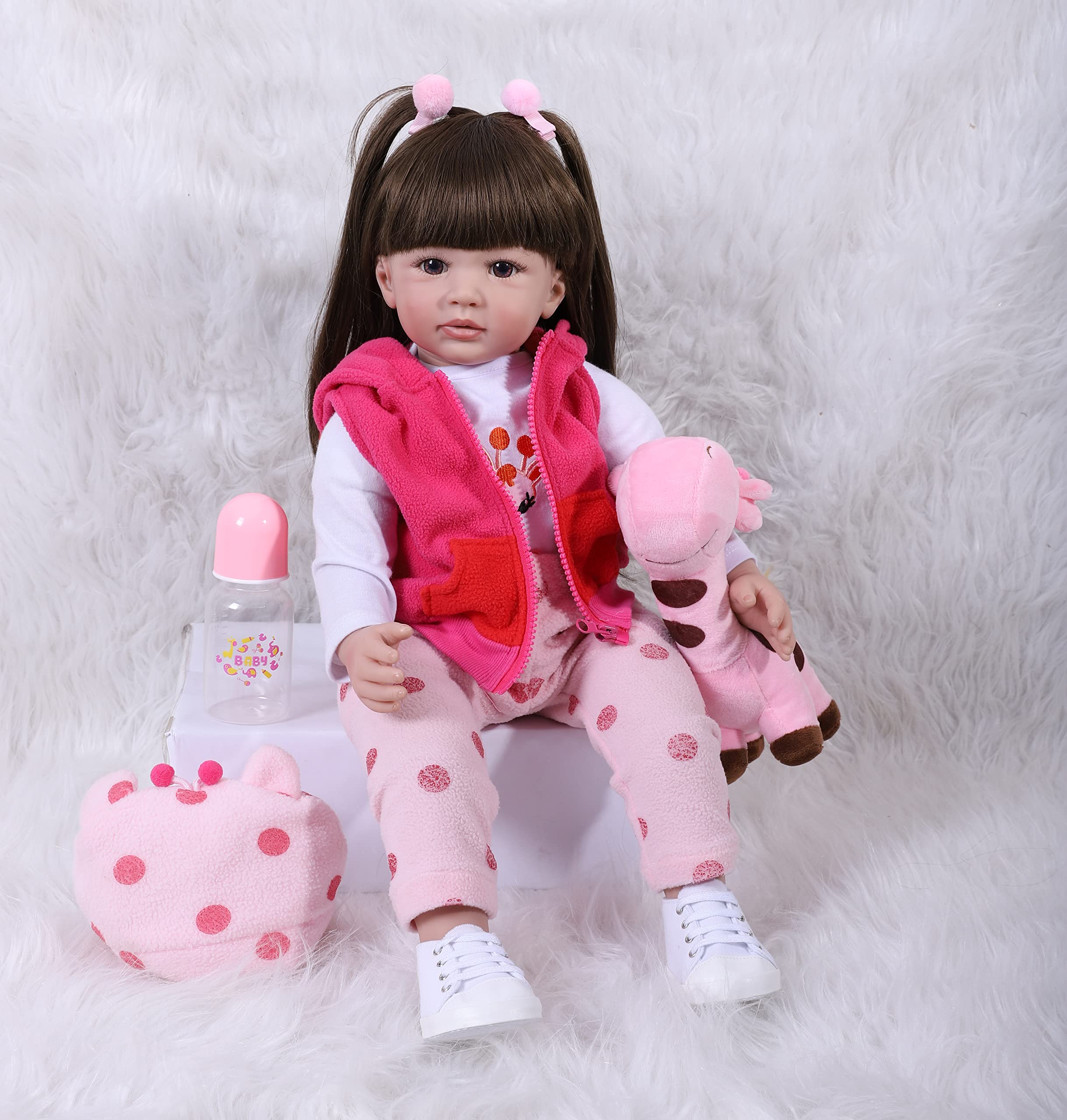 ZIYIUI 24"/60cm Realistische Reborn Babypuppen Kleinkind Weiche Silikon Vinyl Reborn Baby Mädchen Dolls with Lange Haare Kind Geschenke Realistisch Handgemacht Spielzeug