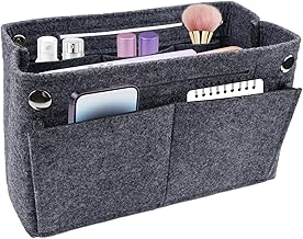 TESSTSY Taschenorganizer Filz 24x8x15 cm, Handtaschen Organizer, Filz Tasche Organizer, Handtasche Organizer, Taschen Innen Organizer, Innentasche für Handtaschen mit Mehreren Fächern (Grau)