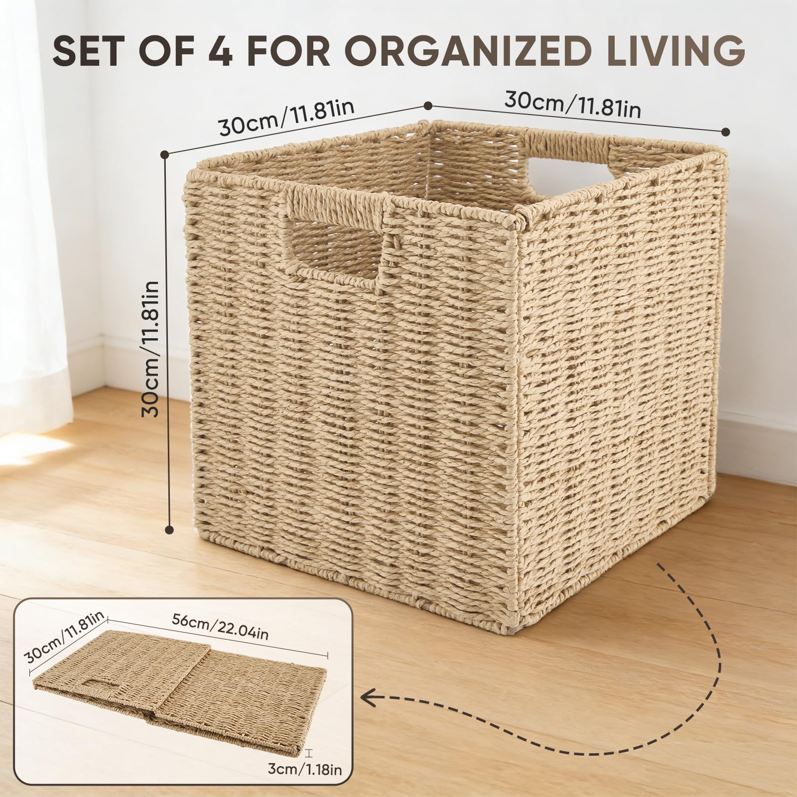 Kallax - Set di 4 cestini intrecciati, adatti per scaffali Kallax, 30 x 30 x 30 cm, colore: Naturale Kallax Expedit con manici, cestino intrecciato, per scaffali