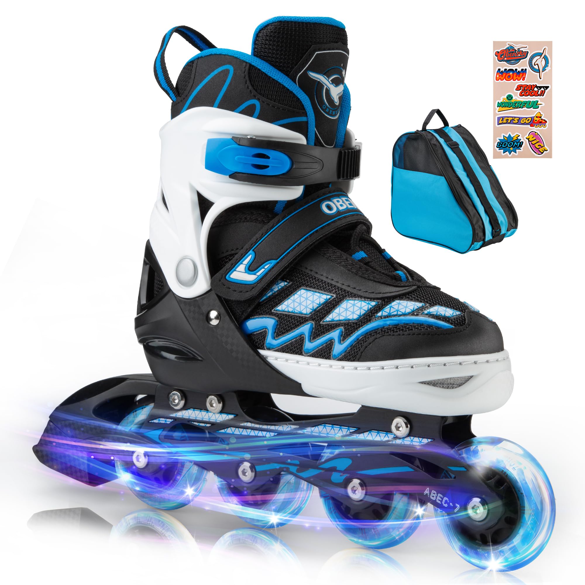 Adjustable Inline Skates for Girls and Boys, Fun Illuminating Inline Skates for Kids Ages 5-8 8-12, Roller Skates for Youth Beginners - Includes Free Skate Bag