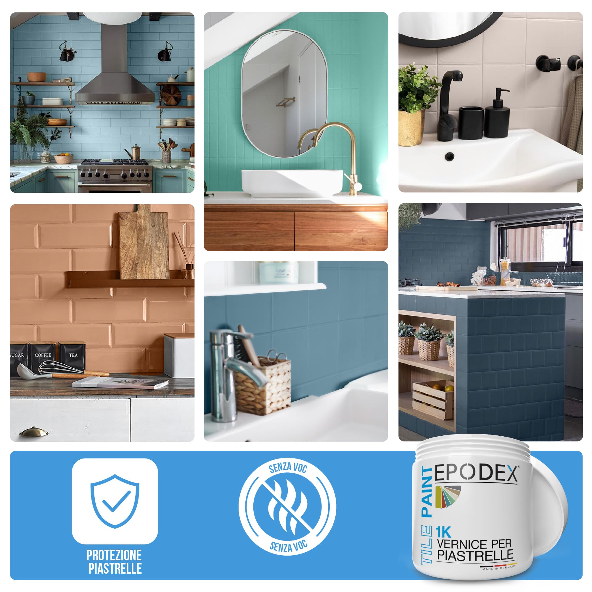 EPODEX 1K Vernice per piastrelle con accessori per cucina, bagno e altro, smalto satinato per piastrelle da pareti interne, 1kg (8m² per mano) - Grigio argento