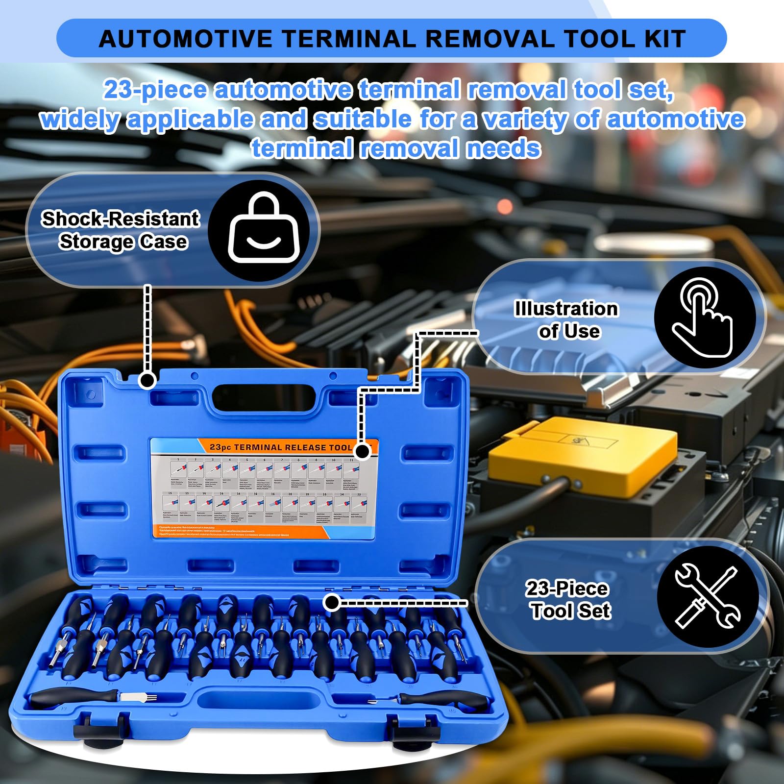 KXVXXV 23-TLG - Juego de herramientas de desbloqueo para coche | Kit de herramientas de extracción de terminales de coche con maletín de transporte para removedor, arnés de cables, conector