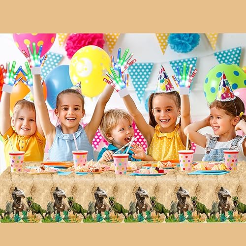 Miniatura 6 de Mantel de plástico para mesa de fiesta de dinosaurio, 3 piezas, diseño de dinosaurio, decoración de cumpleaños, mantel rectangular para fiestas,
