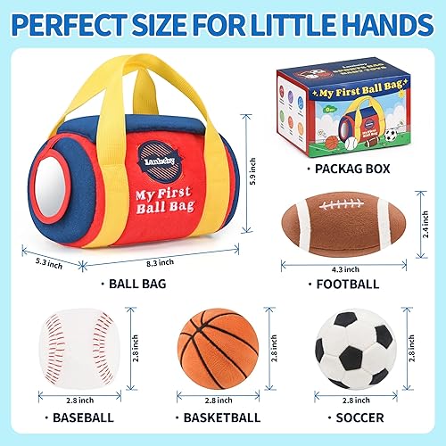 Miniatura 7 de Juguetes para bebés de 6 a 12 meses  My First Sports Bag Juguetes musicales para bebés con 4 bolas sensoriales  Baloncesto, fútbol, béisbol, fútbol