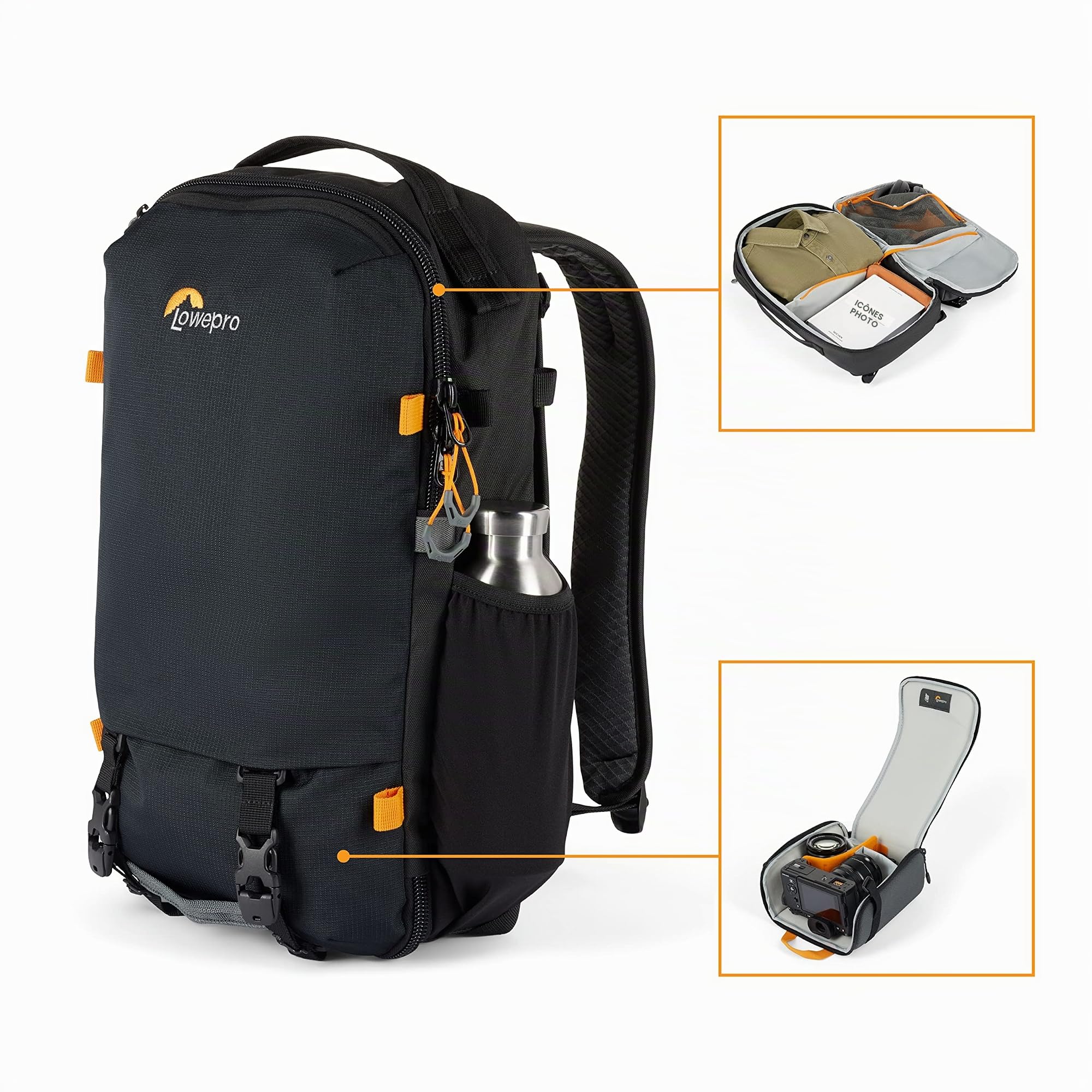 Lowepro Trekker Lite BP 150, Sac à Dos pour Appareil Photo Hybride avec Insert Amovible, Accessoire Système de Bandoulière, Compatible avec l'Appareil Sony Alpha 6000, Noir