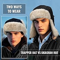 Vista 4 de CLAPE Men Winter Trapper Hat Warm Thick Trooper Hats with Ear Flaps Russian Ushanka Hat Hunting Ski Cap