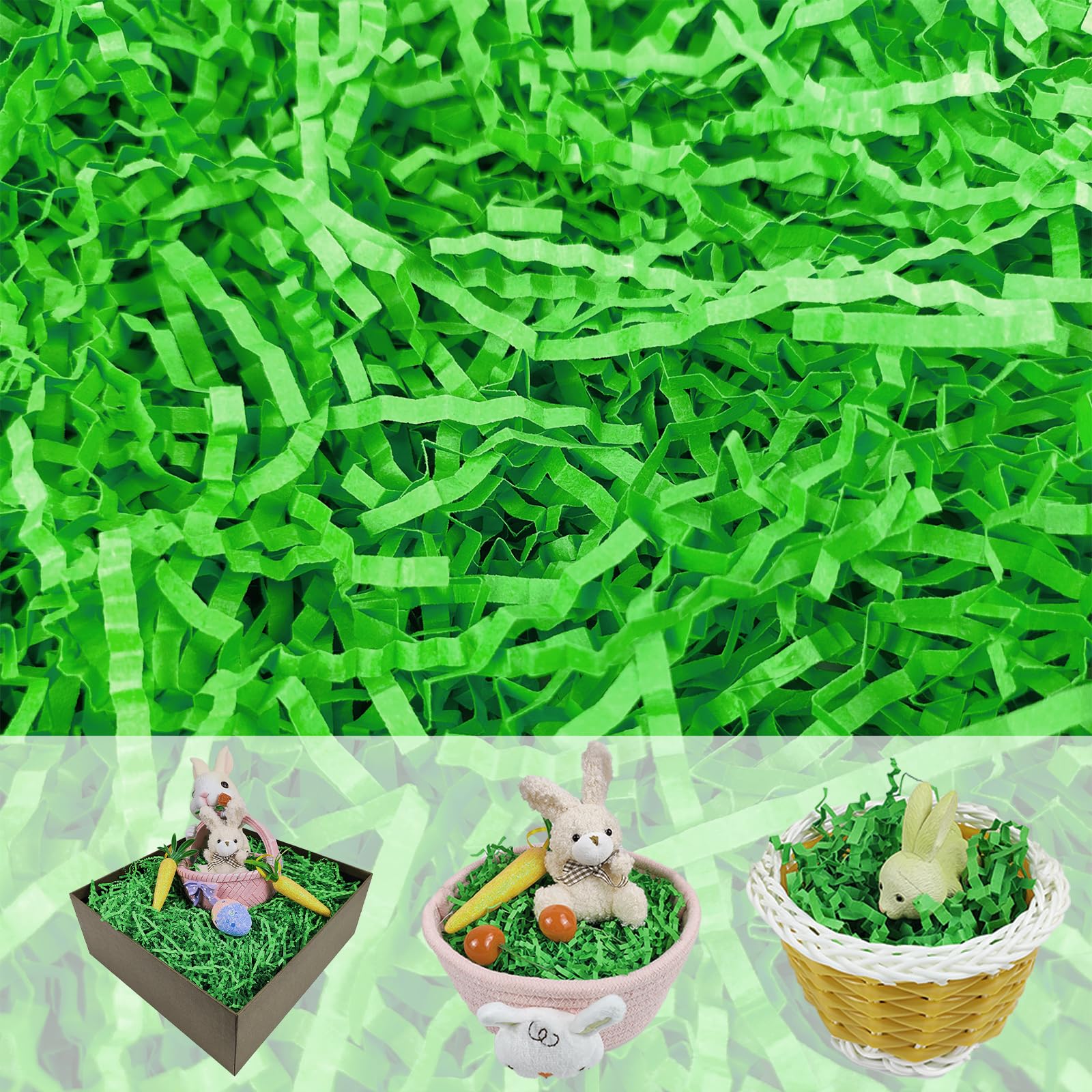 Wittocs1 LB Easter Green Grass Crinkle Cut Paper Shred Filler for Gift Wrap and Basket Filler, Birthday, Wedding, Valentine's Day, Mardi Gras, Christmas Decorations Filling Supplies