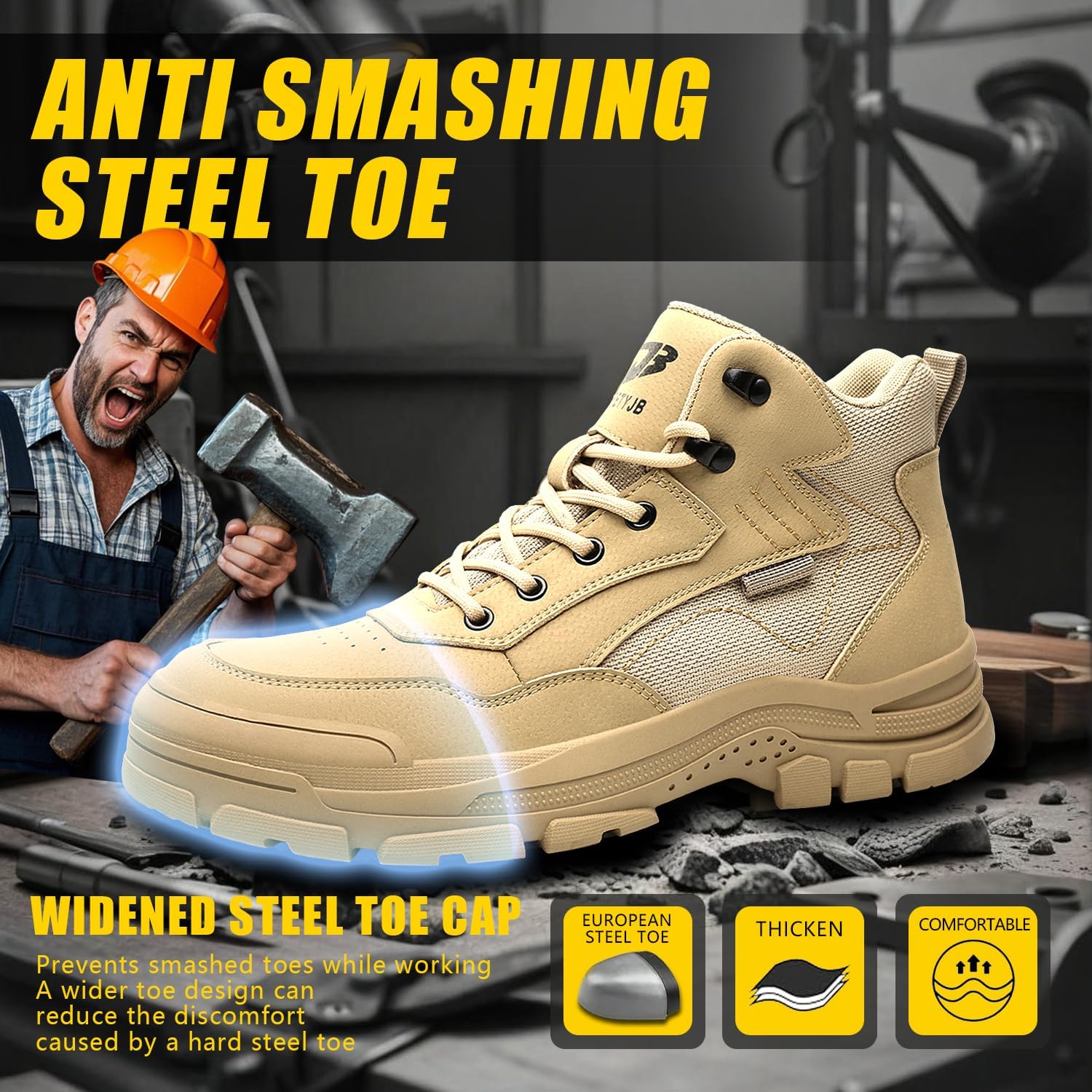 Work Boots for Men,Lightweight Breathable High Top Steel Toe Boots,Indestructible Steel Toe Shoes,Non Slip Safety Work Shoes. - Image 2