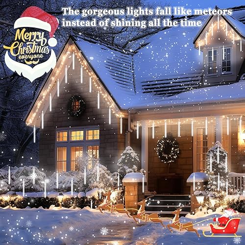 Miniatura 8 de Roytong - Luces de lluvia de meteoros LED impermeables en cascada, 10 tubos, 12 pulgadas, 360 LED, para exteriores, árbol de Navidad, fiesta, boda,