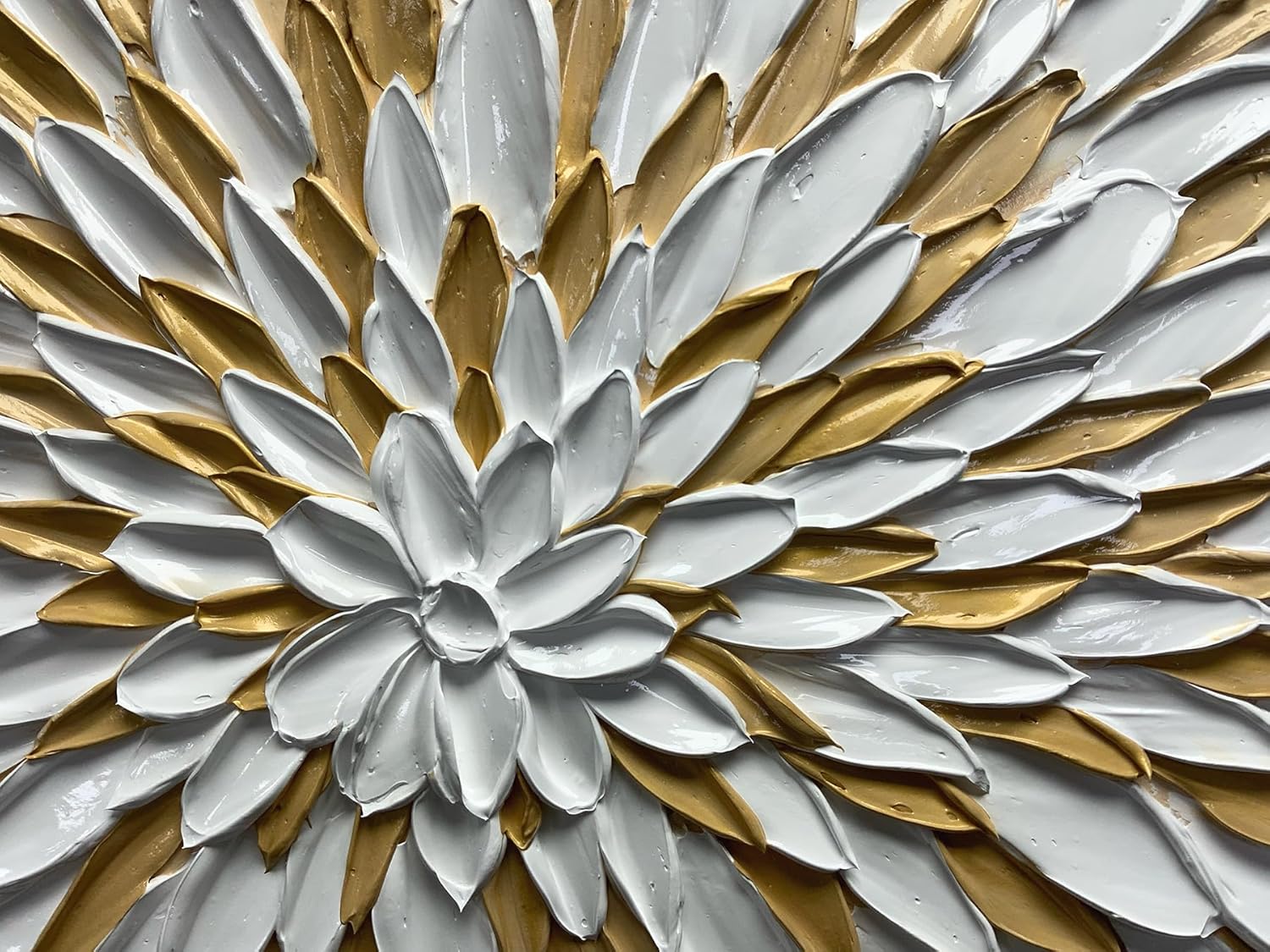 AZAVY Art,24X48Inch Acrylic Hand Painted Abstract Wall Art Minimalist White Gold Petal Floral Art Textured Canvas Oil Painting Flower Artwork Decor for Living Room Bedroom