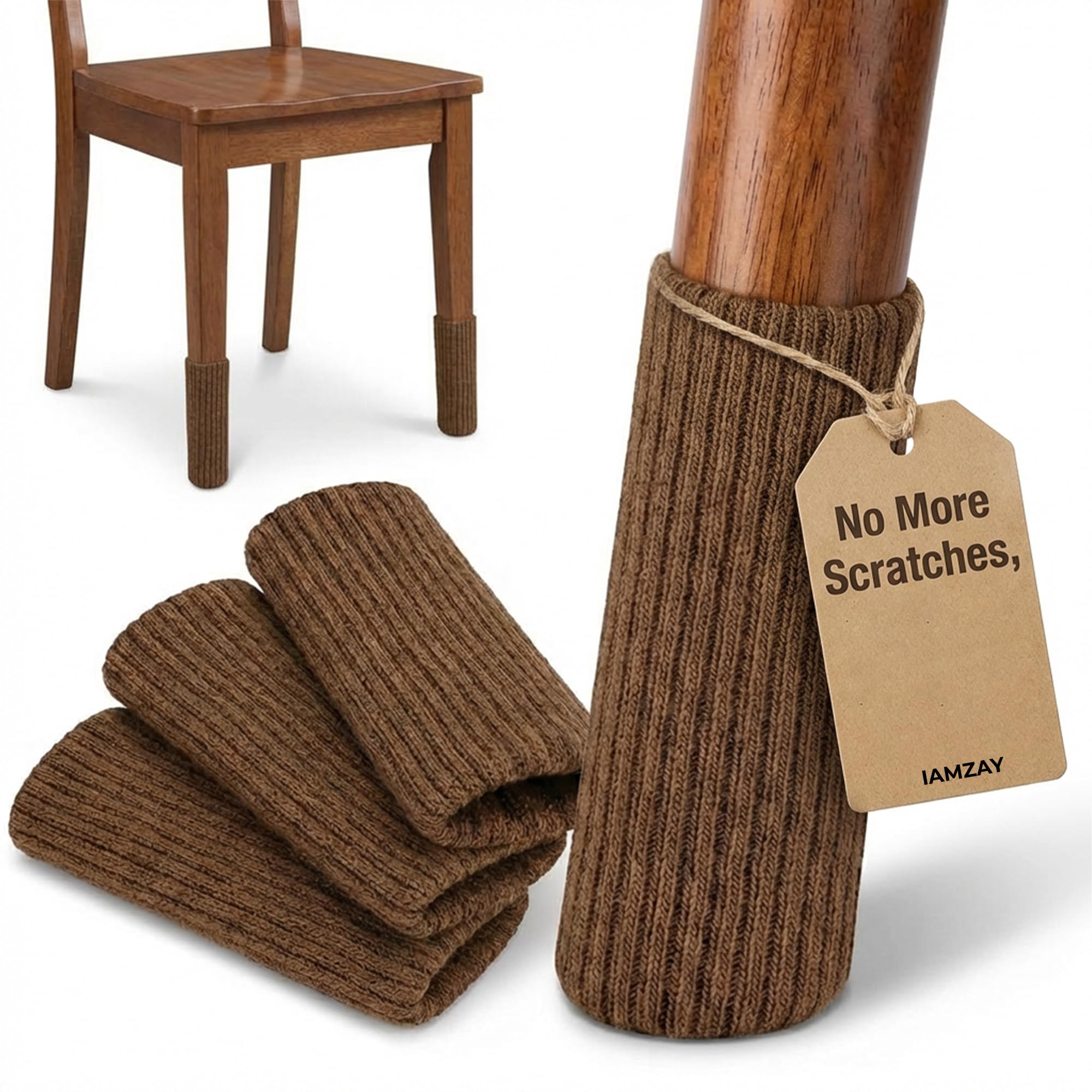IAMZAY® 48/80 Pcs Brown Premium Chair Leg Socks Protectors for Hardwood Floors - Not Falling Off - Easy to Put On - Fits Round and Square Legs - High