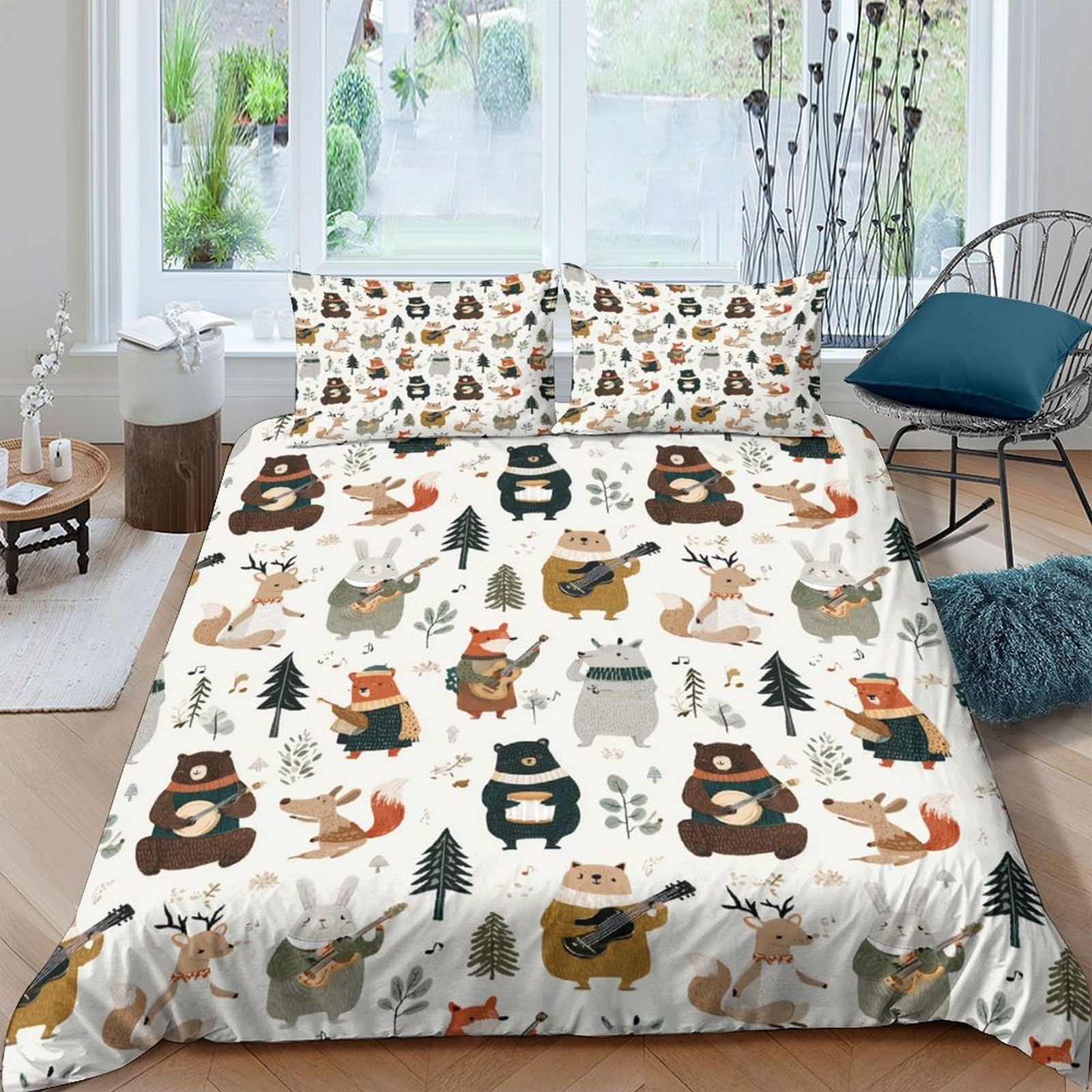 Ctjqhvkz Style-8 3D Printed Forest Animal Fitted Sheet Microfiber Soft Bear Fox Bed Cover For Bedroom Guest Room Dorm Decor Single（135X200cm）