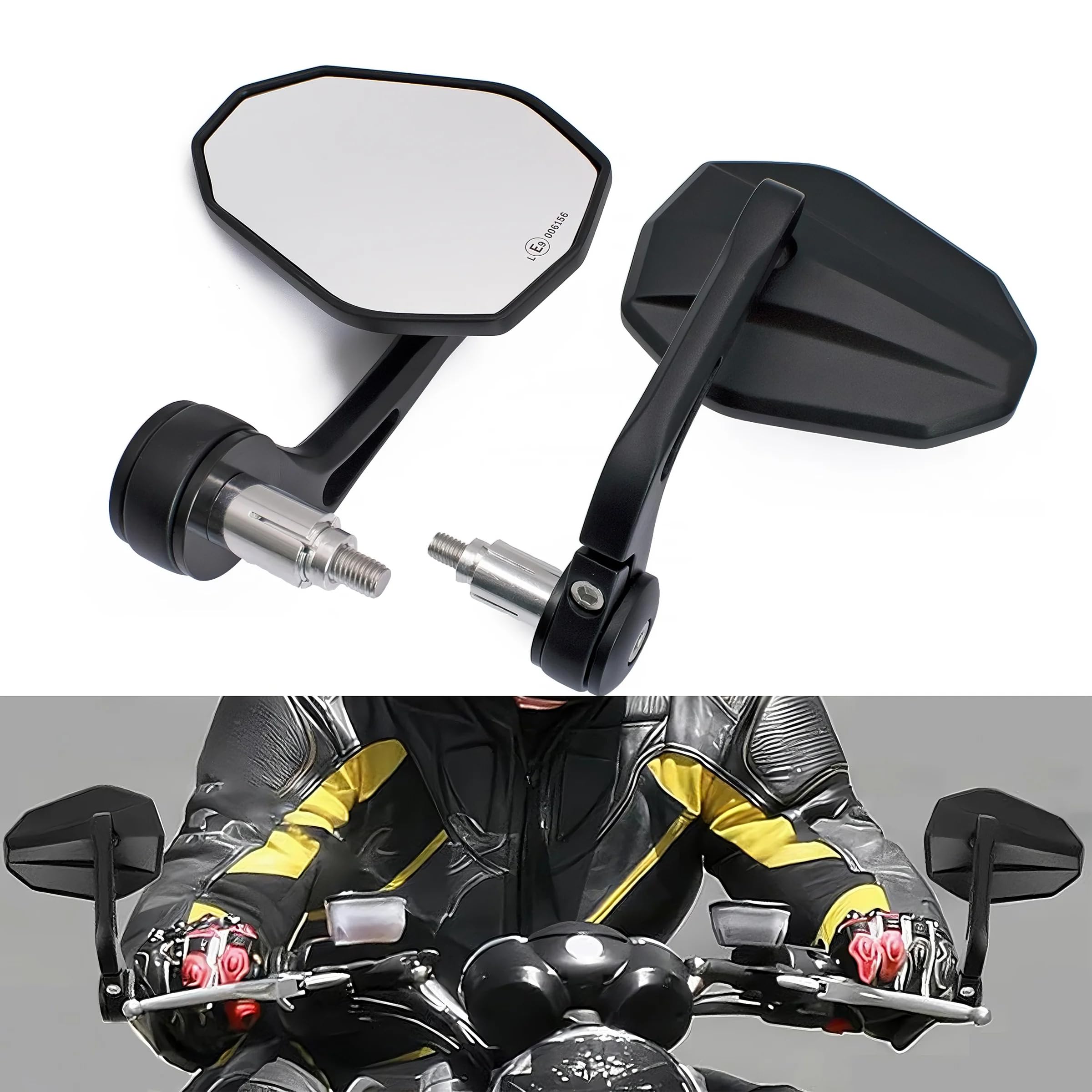 Lenkerendenspiegel Motorrad E-geprüft Universal, 360°Drehbar Motorrad Rückspiegel 7/8" 22mm Lenkerspiegel Kompatibal mit den meisten Motorrädern, E-Bikes, Scootern, ATVs und UTVs