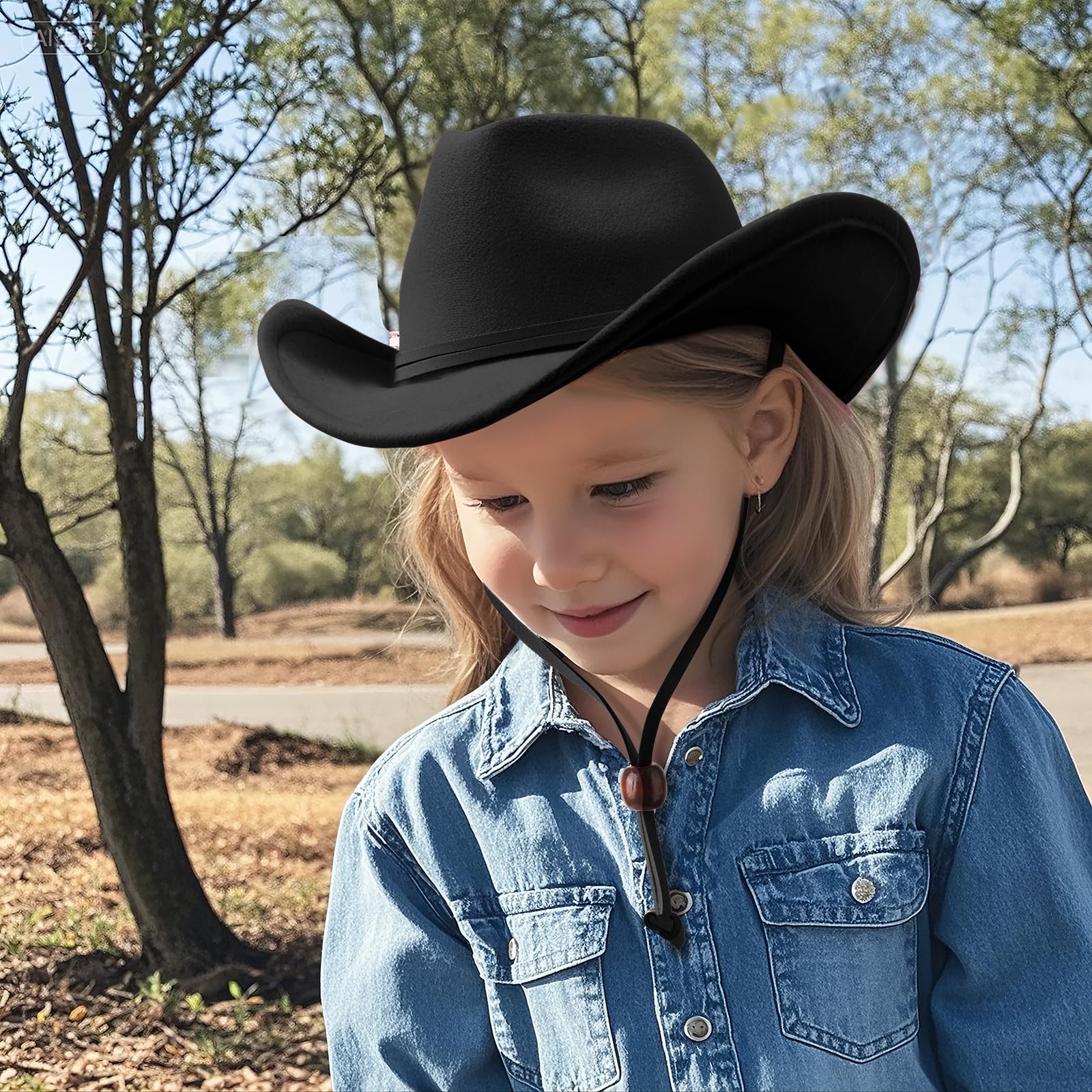 Cappello da Cowboy DRESHOW per Bambini 3-8 Anni Fedora Occidentale con Cordino a Vento