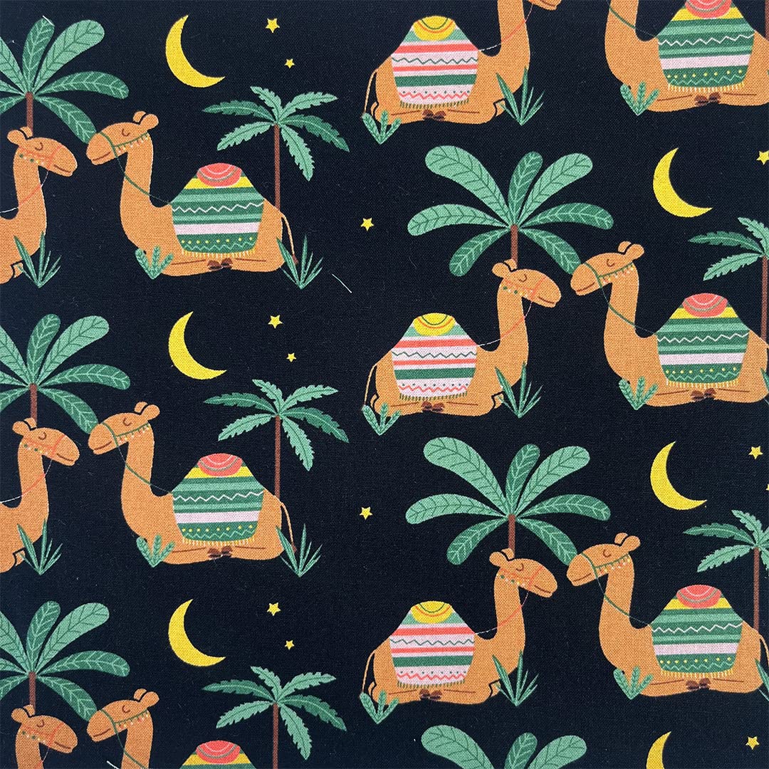 Animal Cotton Fabric – 100% Cotton Poplin, 44” Wide – Animal Nursery Themed Material for Sewing, Quilting, Crafts, Kids Nature Fabric Baby Nursery (Camels on Black, Half Metre) — image 1