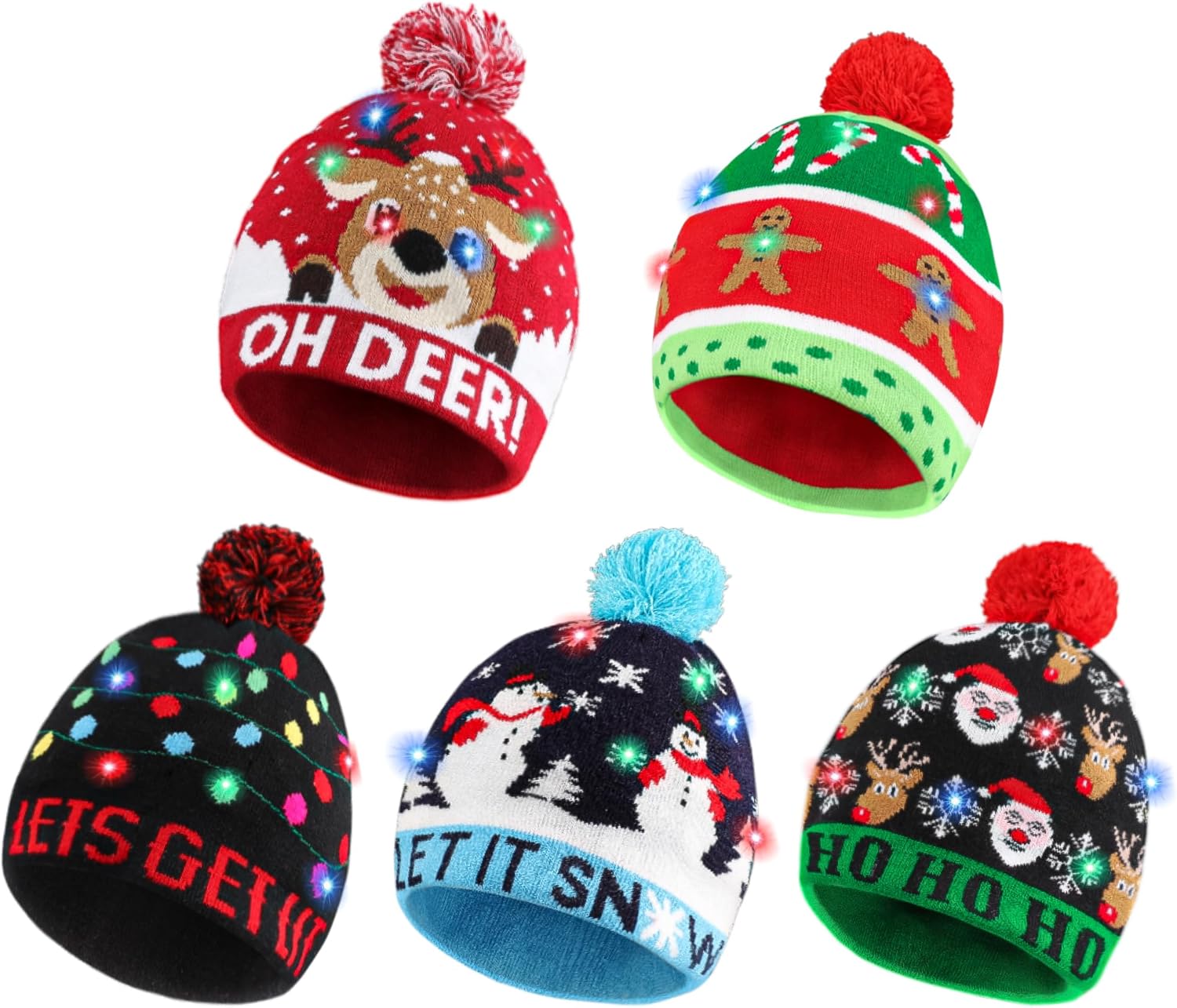 Blowata Christmas Hat with 6 LED Lights, 3 Flashing Modes Light Up Christmas Beanie Hat