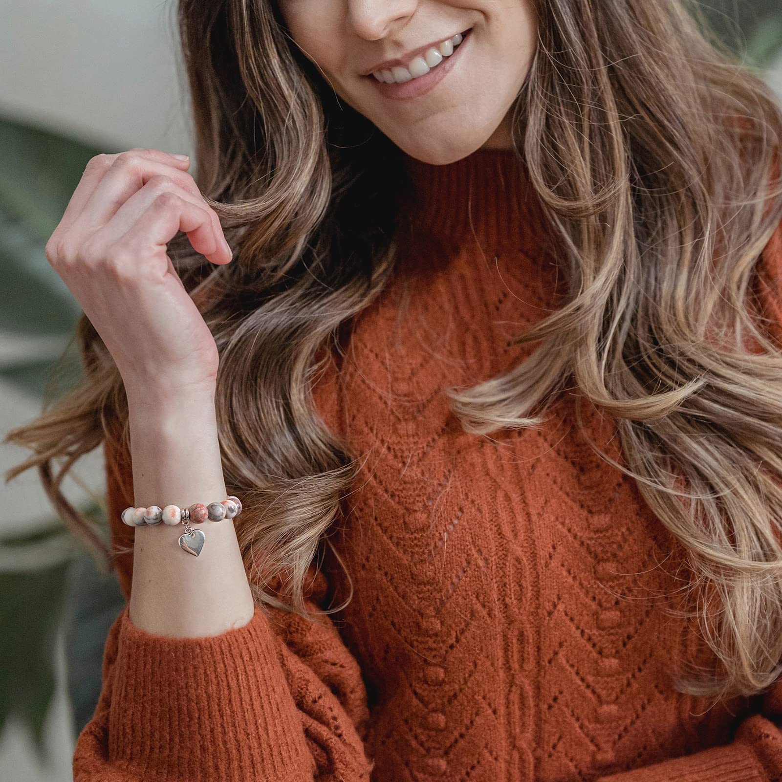Braccialetto per Donna, Braccialetti Antistress con Perline, Gioielli, Braccialetti con Pietre e Cristalli, Braccialetti Yoga Antistress con Perline, Braccialetti Chakra per Donna, Rosa