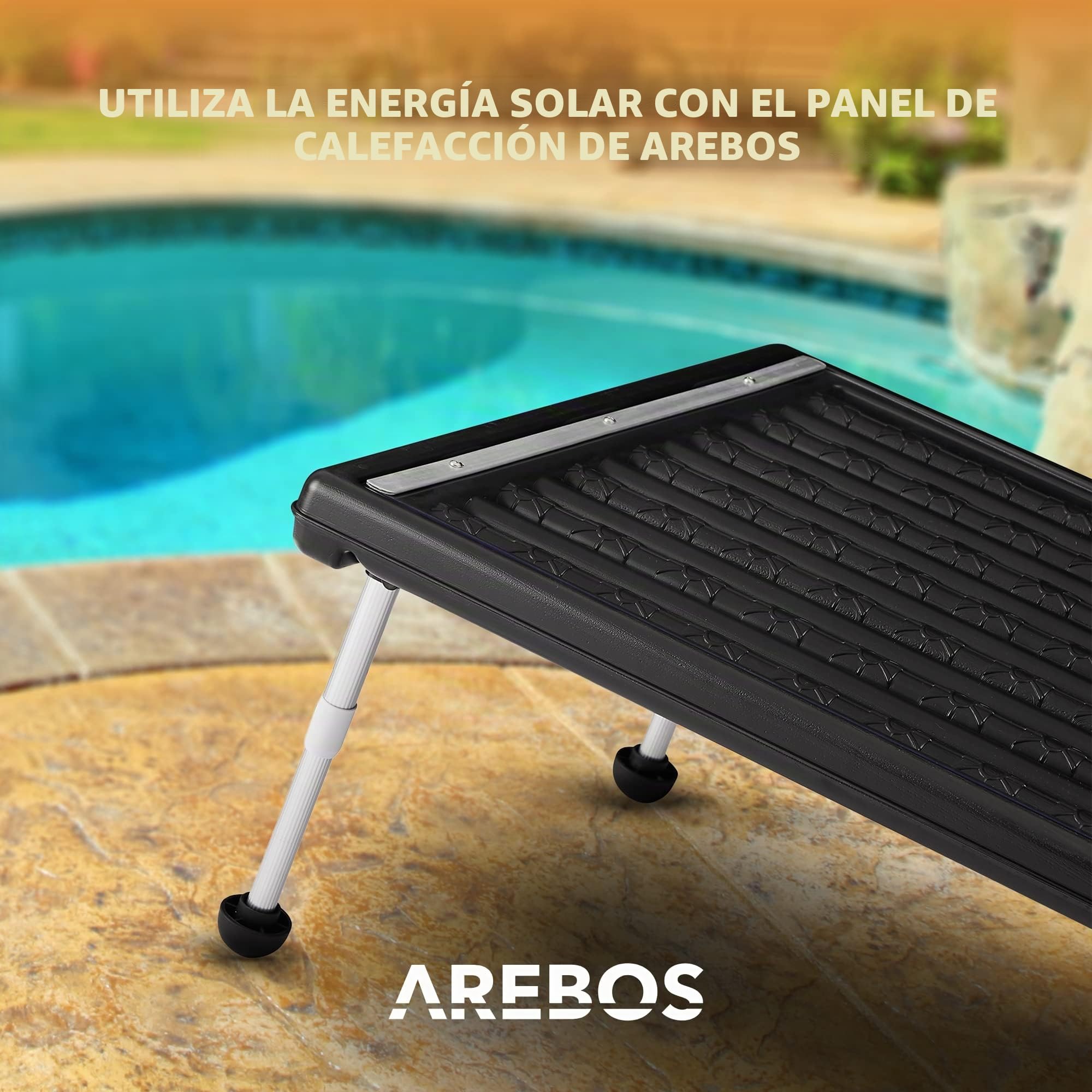 Arebos Calentador solar para piscina, 110 x 65 x 7,5 cm Calentador solar para piscina, capacidad de hasta 15 litros, caudal de hasta 10.000 L/h, conexión de manguera Ø 32/38 mm, incluye material de