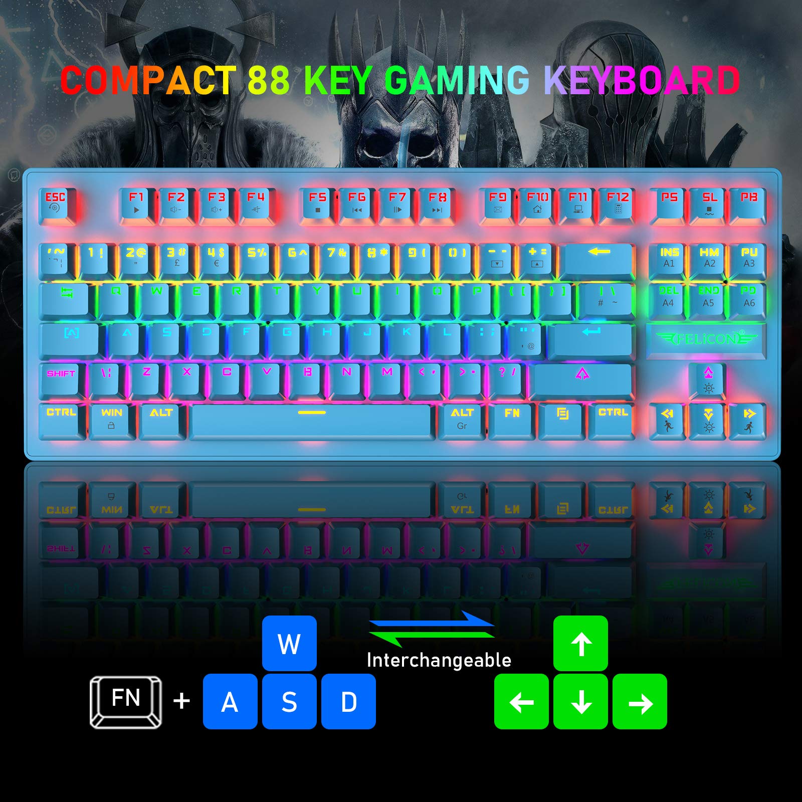 Buy Mechanical Gaming Keyboard and Mouse Combo with Full 88 Key Antighosting Rainbow Backlight