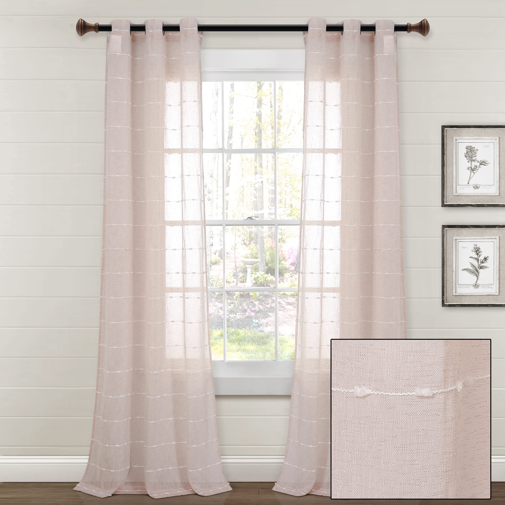 Lush Decor Paire de Rideaux de fenêtre Transparents et texturés à œillets de Style Rustique, 96,5 x 213,4 cm (l x L), Rose poudré