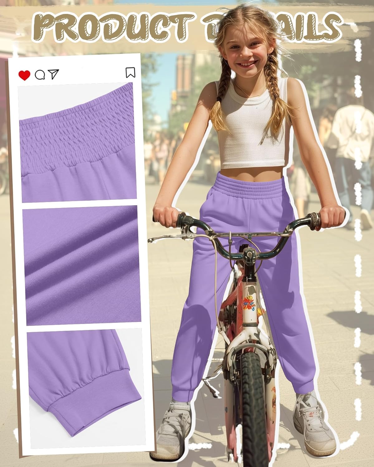 3 Pack Girls Sweatpants Joggers Lightweight Tapered High Elastic Waist Pants Casual Athletic Joggers with Pockets - Image 3