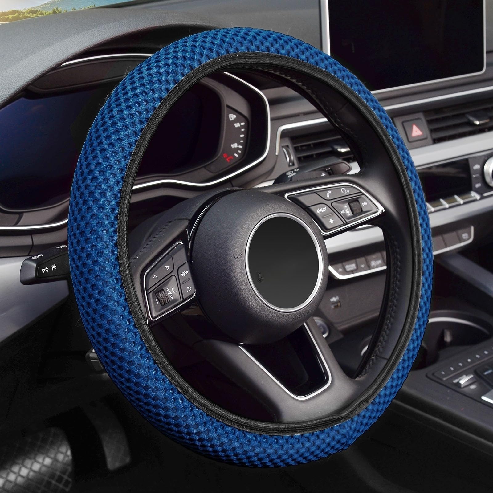 KAFEEK Elastic Stretch Steering Wheel Cover, Universal 15 Inch, Light Blue