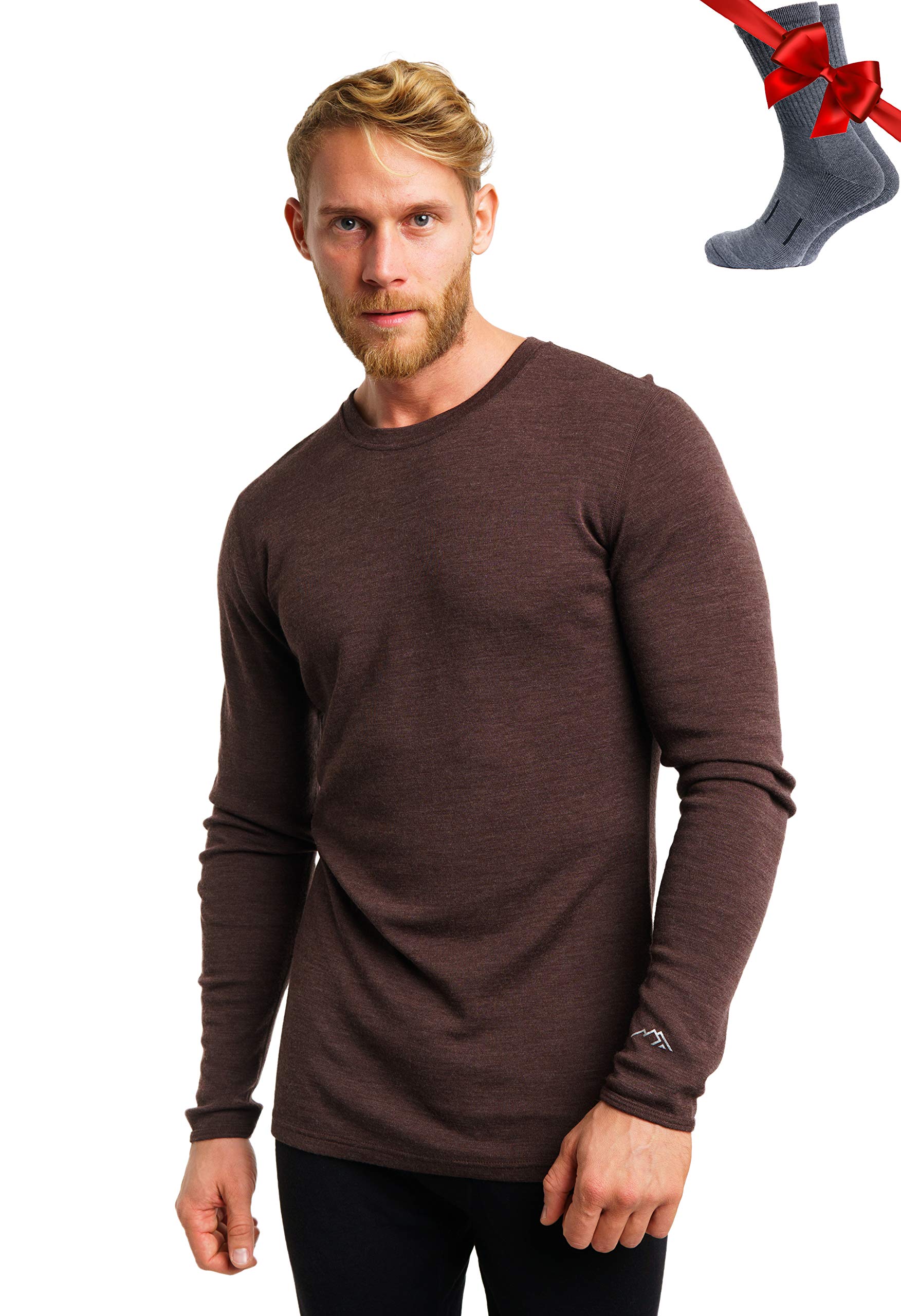 Merino.tech Maglia Termica Lana Merino Uomo - 100% Intimo Termico Lana Merino Uomo Leggero, Medio, Pesante con Calzini