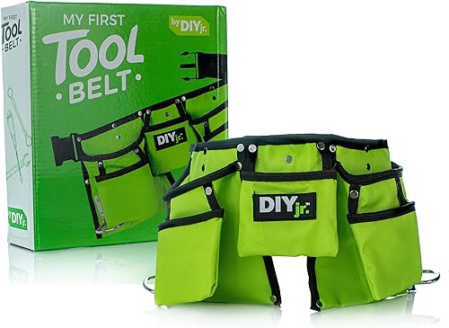 Miniatura 1 de My First Tool Belt Green by DIYjr - Cinturón de herramientas real para niños delantal de herramientas resistente para la construcción de niños