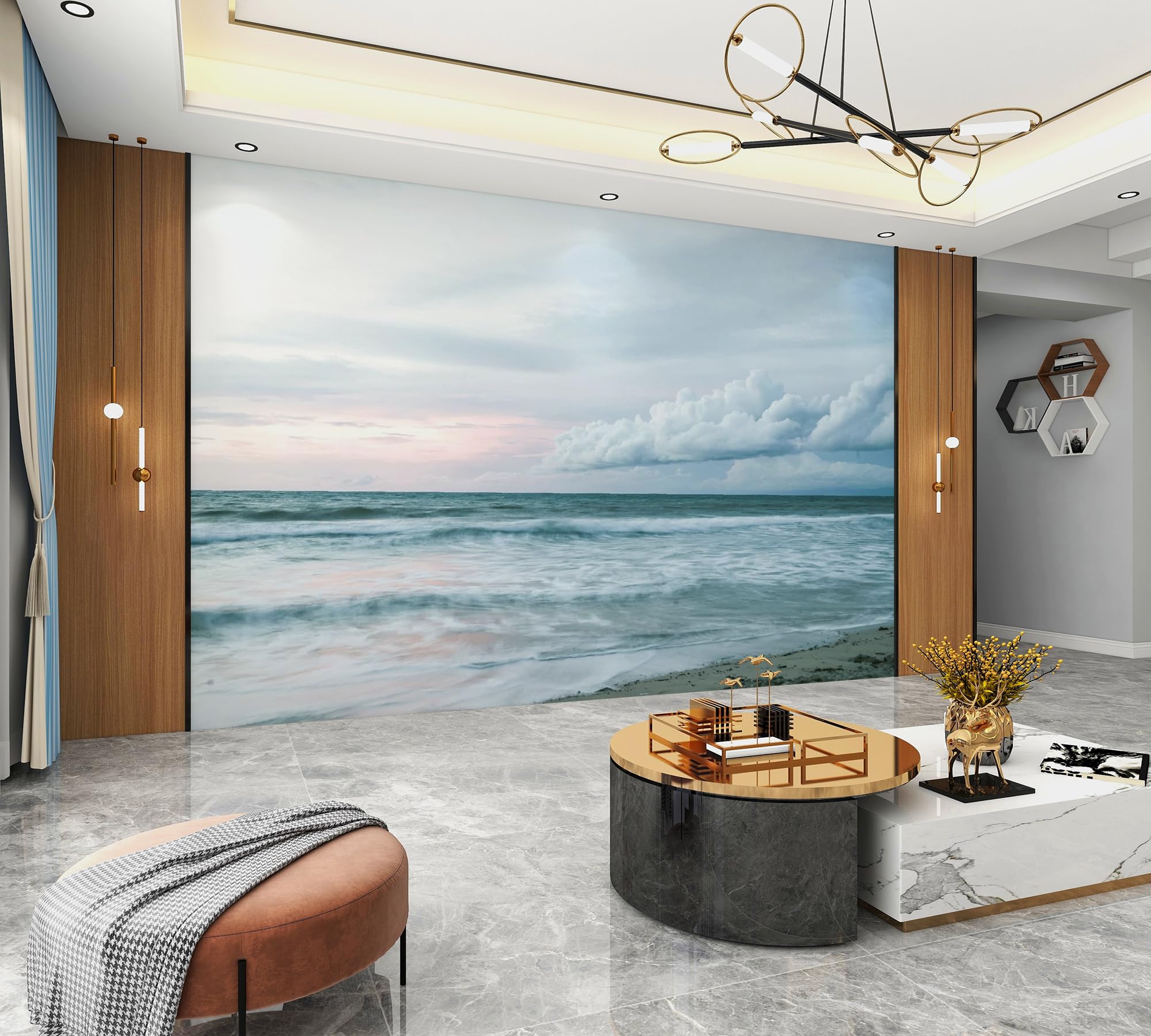 Carta Da Parati Effetto 3D Mare 366x254 cm Fotomurali Non Tessuto, Onde Dell'oceano Paesaggio Marino Decorazione Poster Arte Murale per Casa Ufficio Camera Da Letto Soggiorno B-483