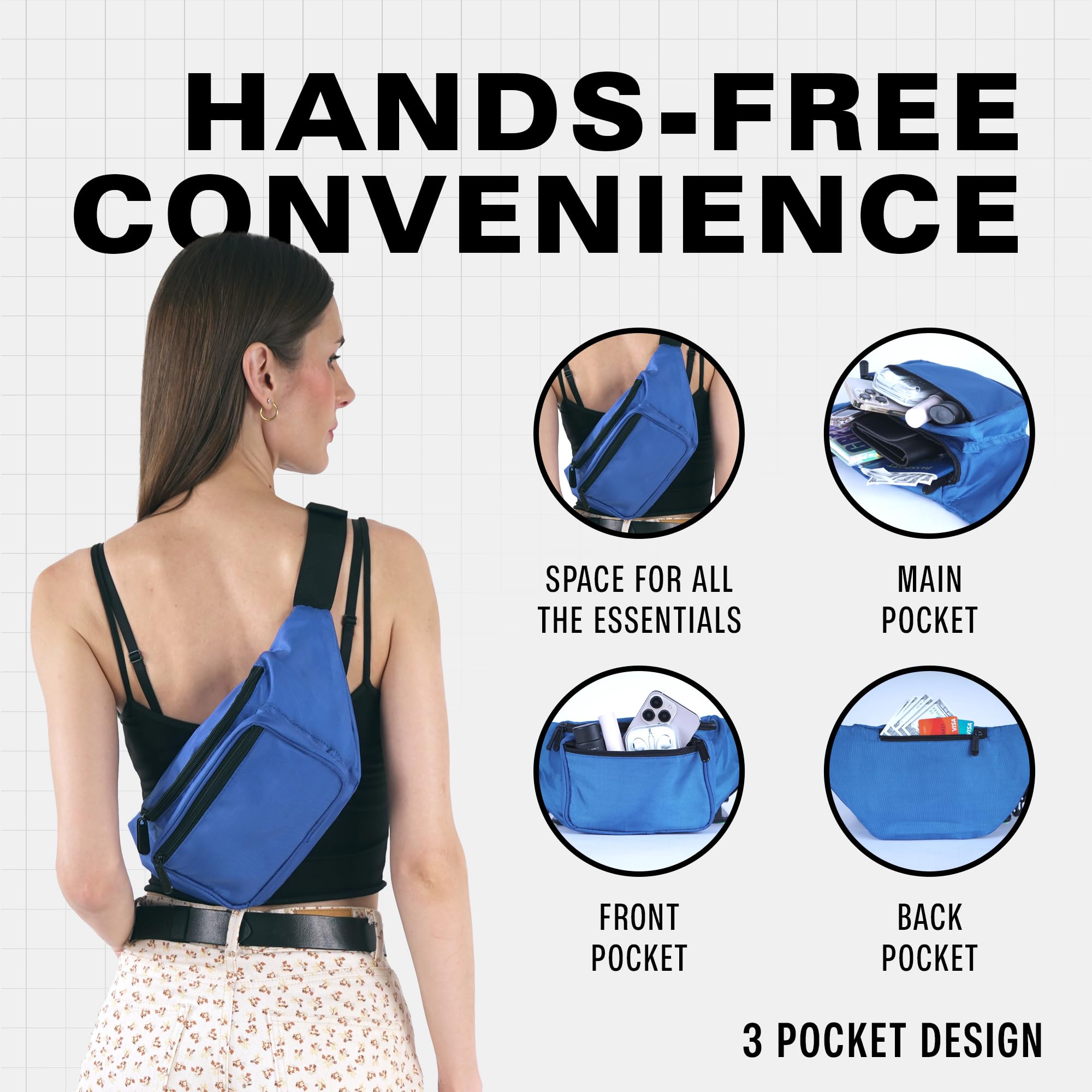 Black Fanny Pack Belt Bag I Mens Fanny Packs for Women Fashionable - Crossbody Bag Bum bag Waist Bag Waist Pack - Hands Free for Hiking, Halloween, Running, Travel, Waterproof and more