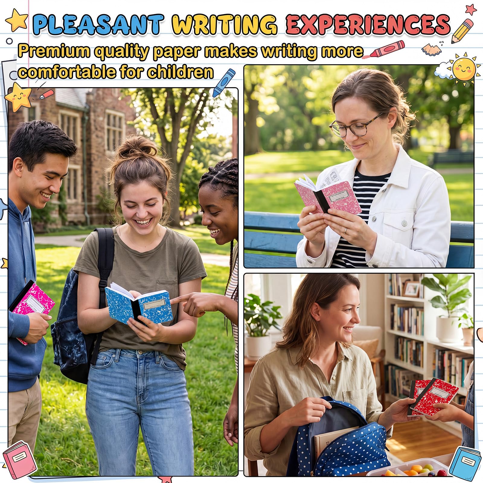 Resurhang Mini-Kompositions-Notizbuch, Großpackung, liniert, 11,4 x 8,26 cm, kleines Tagebuch, Notizbücher, 30 Blatt/60 Seiten, Marmoreinband für Schule, Bürobedarf, mehrfarbig, 200 Stück